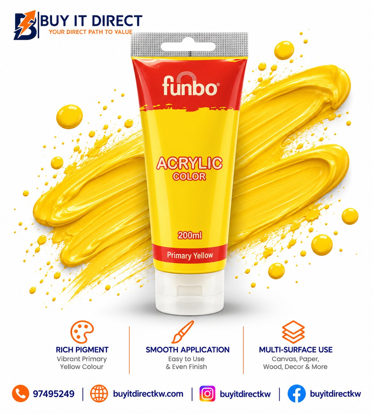 Acrylic Color Paint 200 ml Primary Yellow
