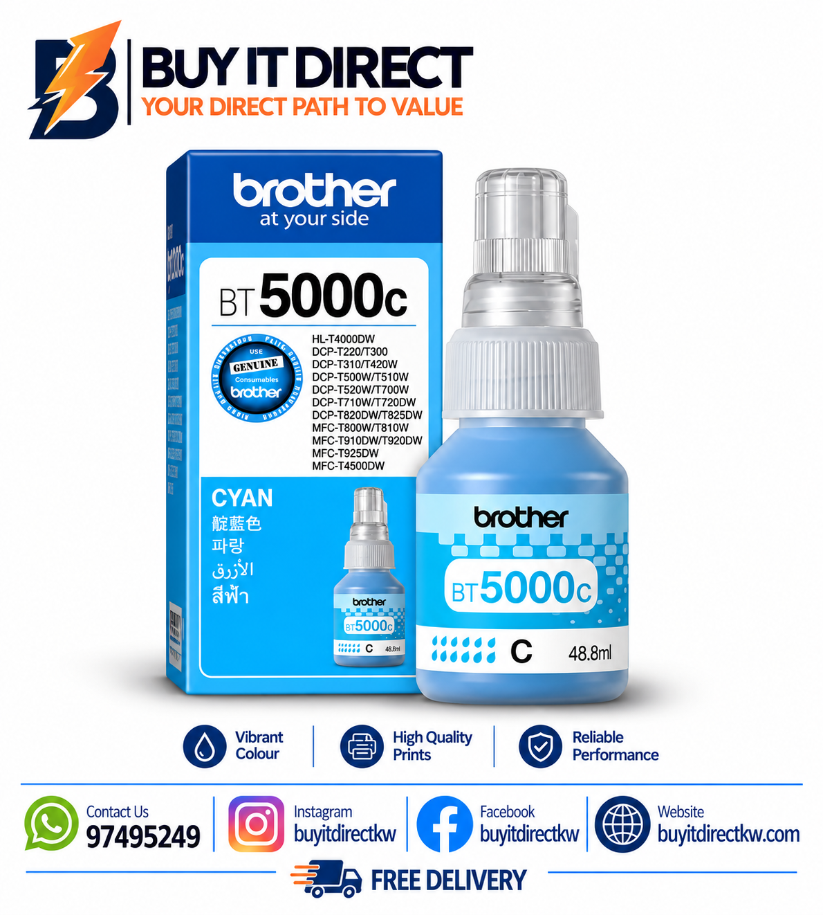 Brother Genuine BT5000C Cyan Ink Bottle 5000 Pages