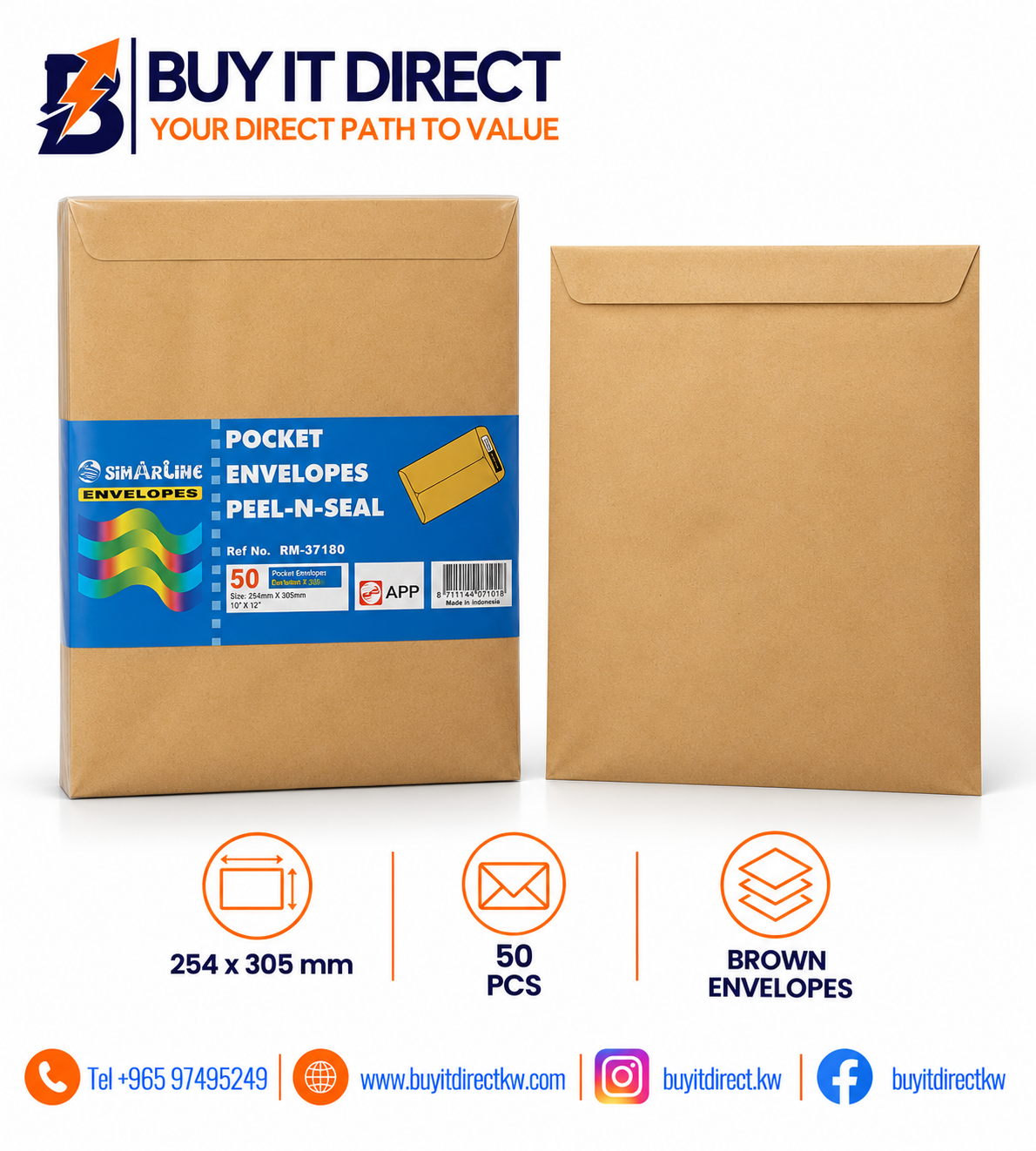 Pocket Peel & Seal Envelopes 9 x 6.4 Inches - 50 Pieces