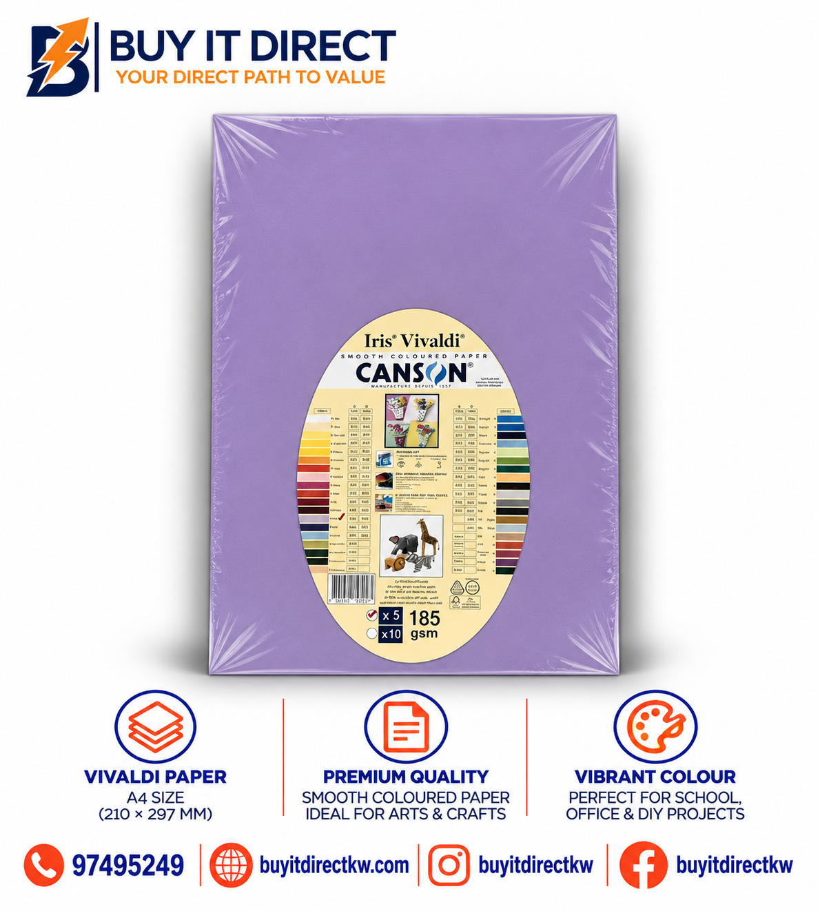 Canson Iris Vivaldi A3 Paper 185 GSM Lilac 5 Sheets