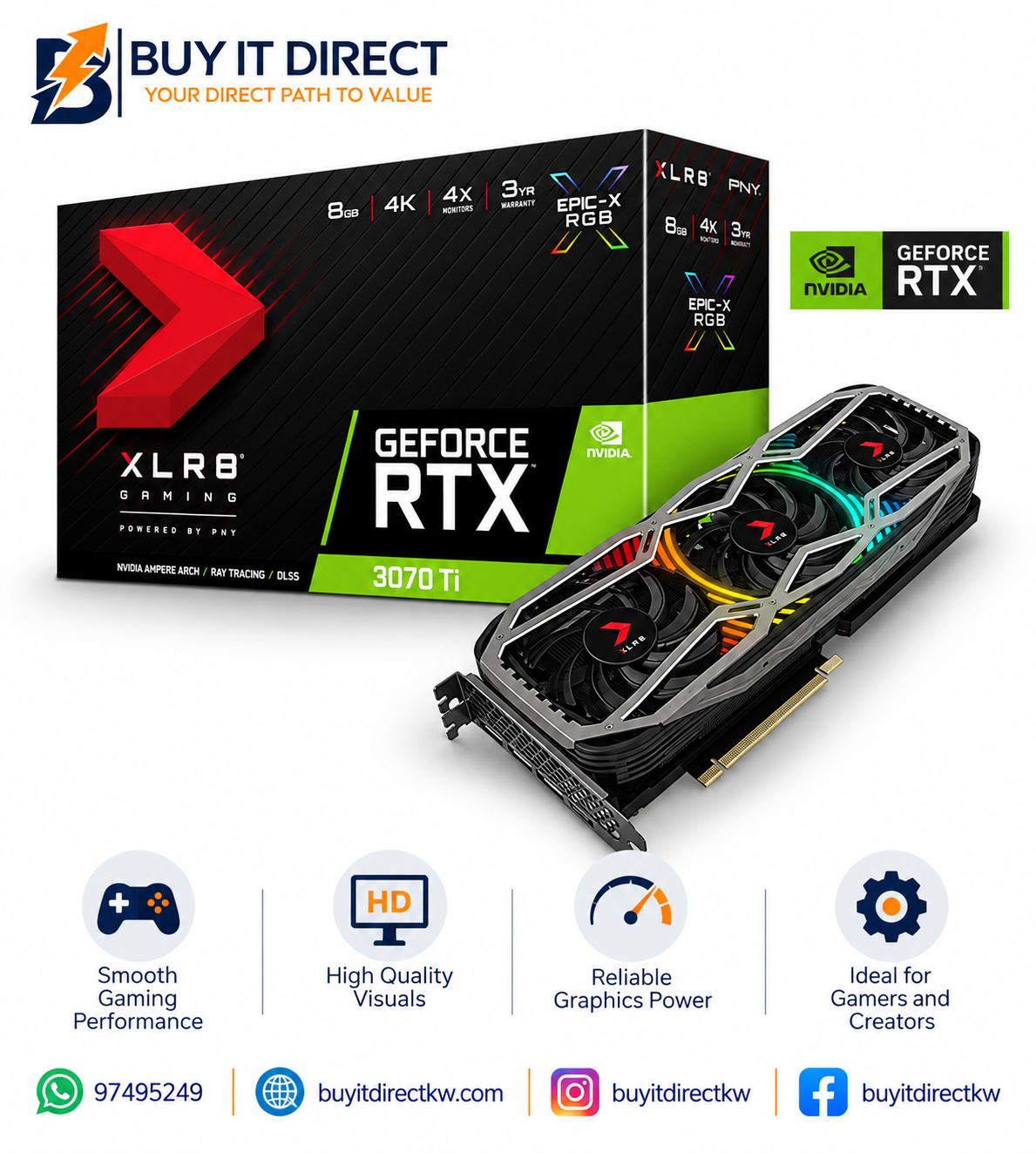 PNY 8GB GeForce RTX 3070 Ti XLR8 Gaming EPIC-X RGB Triple Fan VGA Graphic Card
