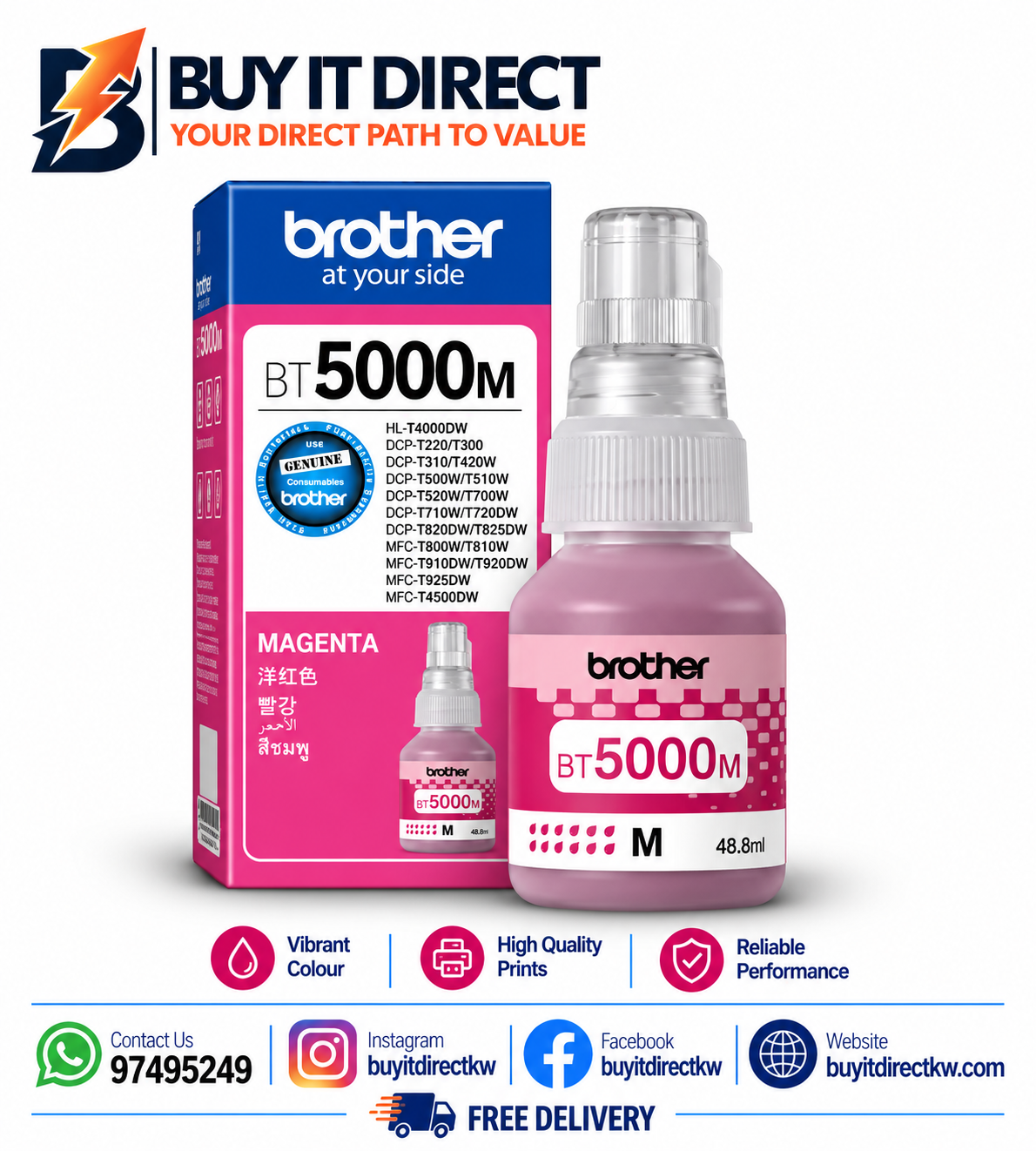 Brother Genuine BT5000M Magenta Ink Bottle 5000 Pages
