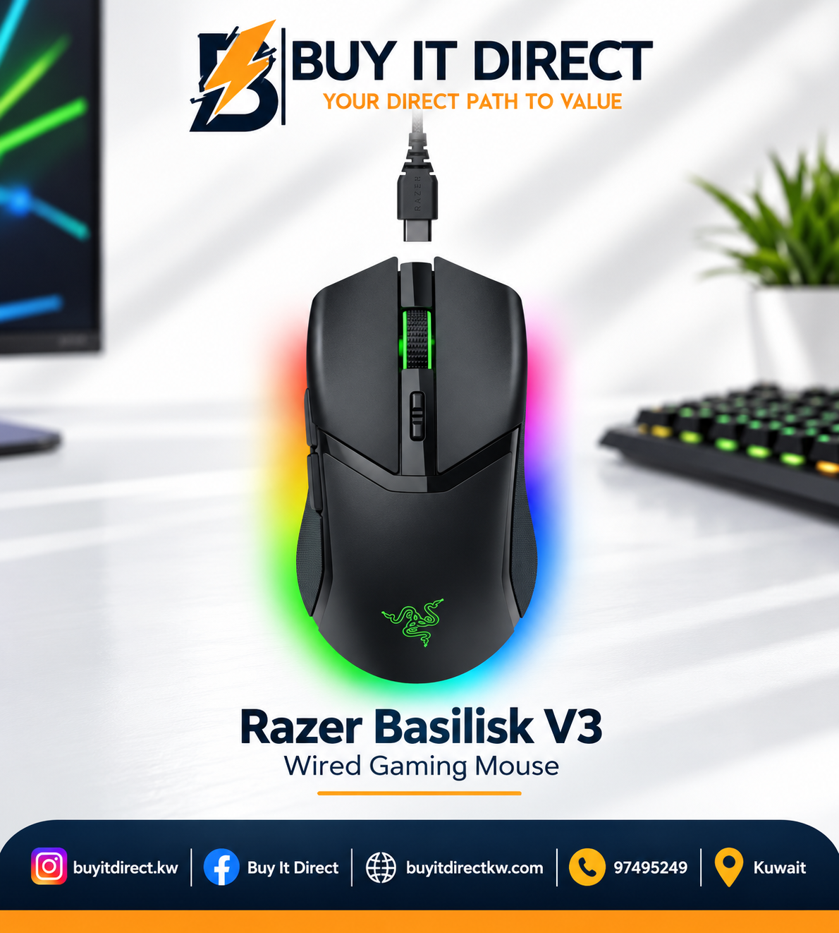 ماوس الألعاب اللاسلكي Razer Cobra Pro بإضاءة RGB قابلة للتخصيص باللون الأسود