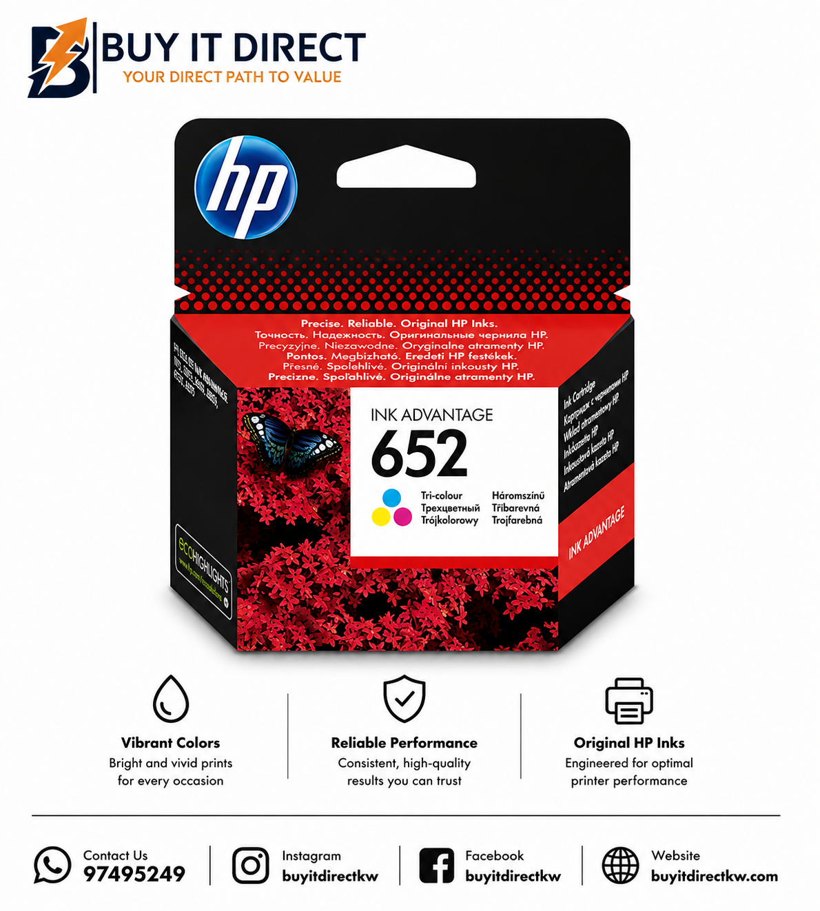 HP 652 Tri Color Original Ink Advantage Cartridge