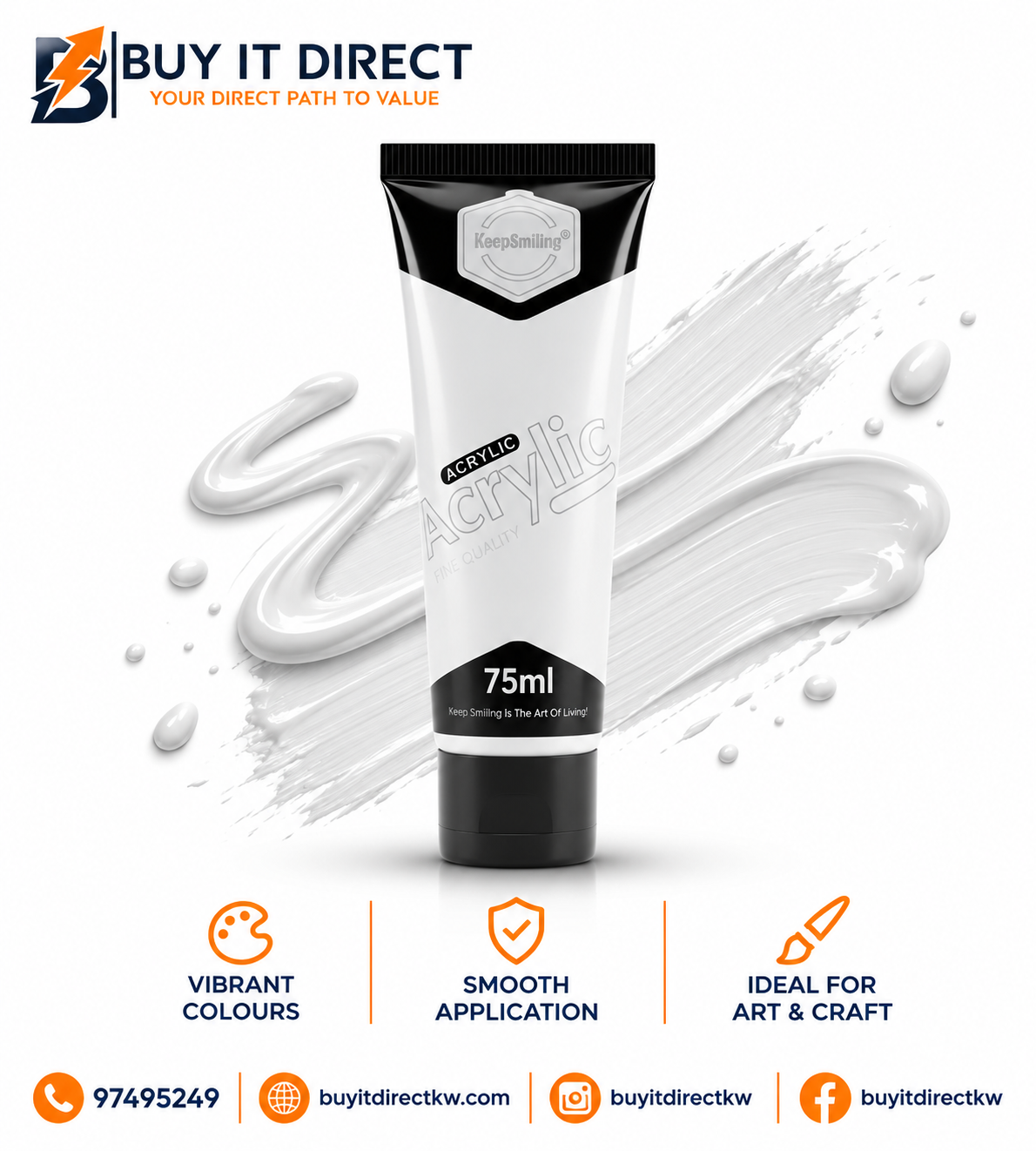 Keep Smiling Metallic Acrylic Paint Tube Silver 75 ml