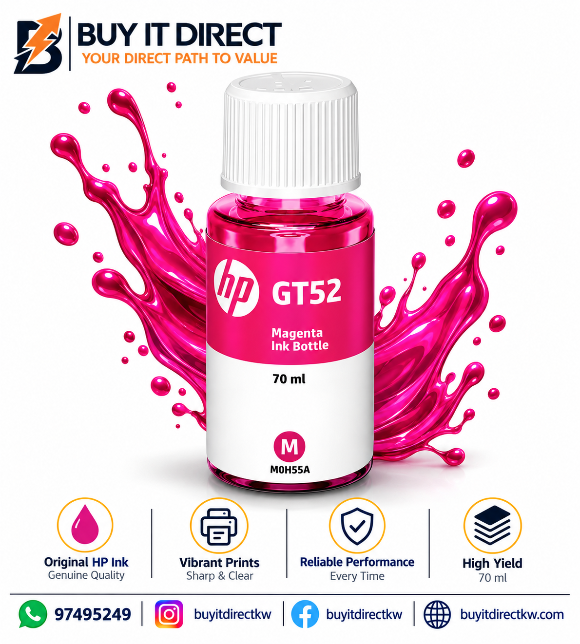 عبوة حبر HP GT52 أصلية باللون الأرجواني