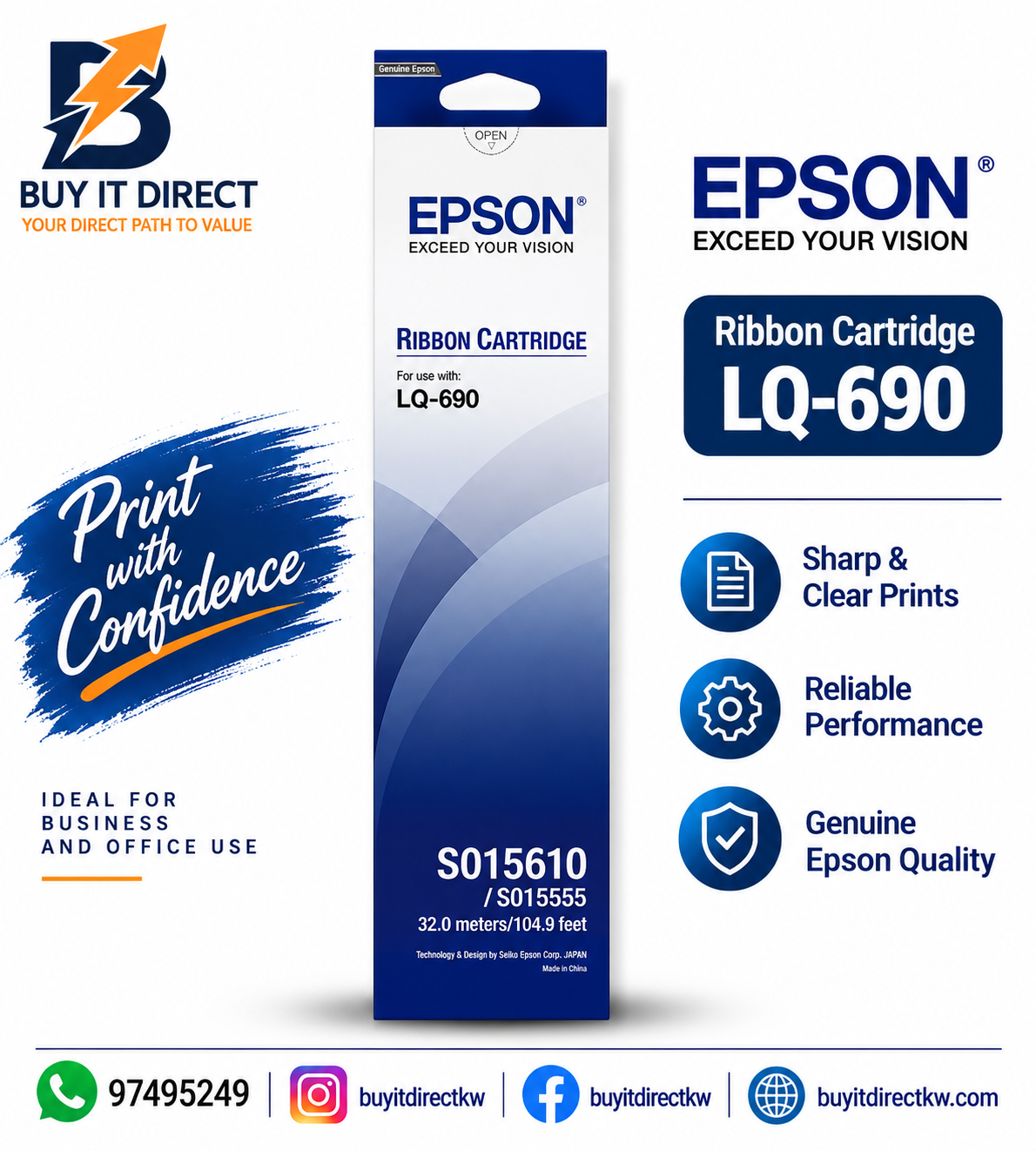 Epson LQ-690 Original Black Ribbon Cartridge – C13S015610