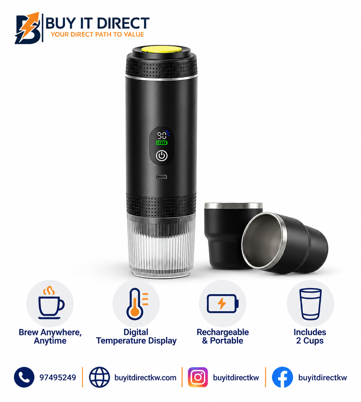 Espresso Go Set Compact 3 in 1 Coffee Maker with Battery Power and Dual Brew Modes