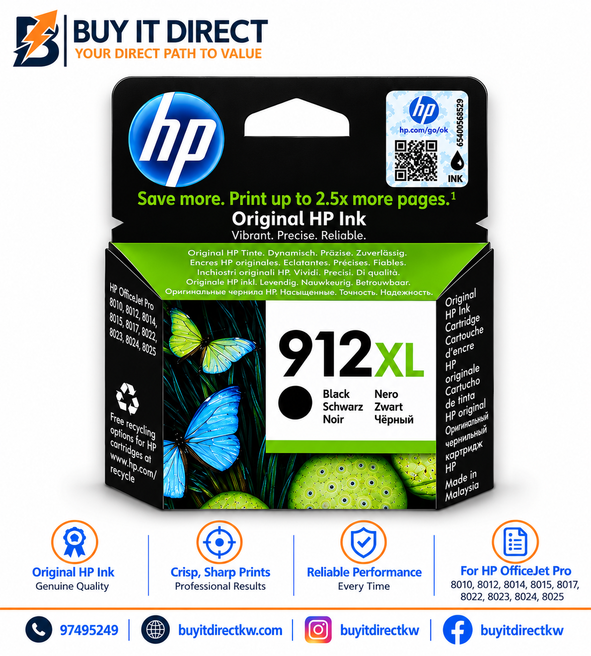 خرطوشة حبر HP 912XL أسود أصلية عالية الإنتاجية
