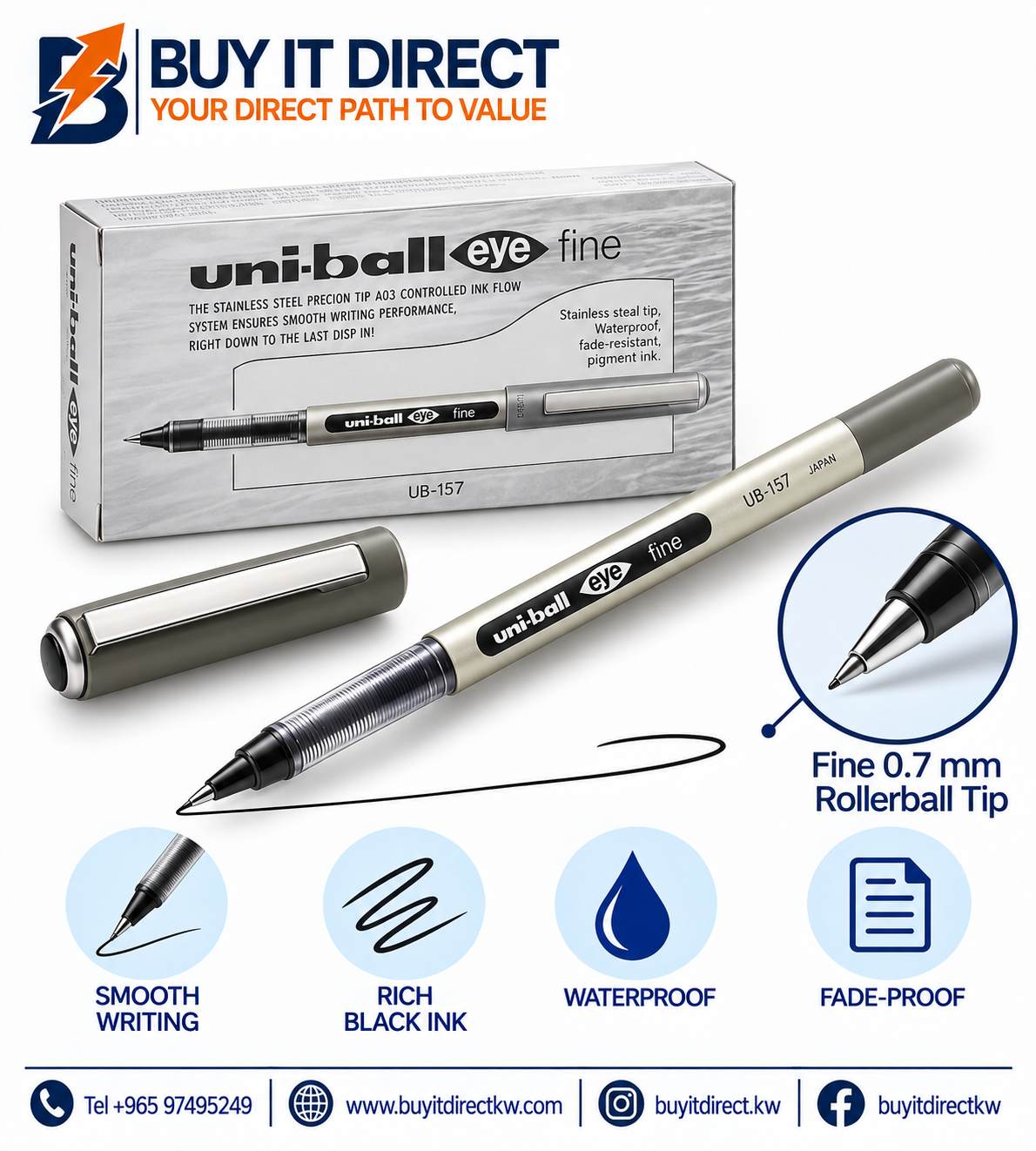 أقلام uni-ball Eye Fine UB-157 أسود 0.7 مم - عبوة 12 قلم