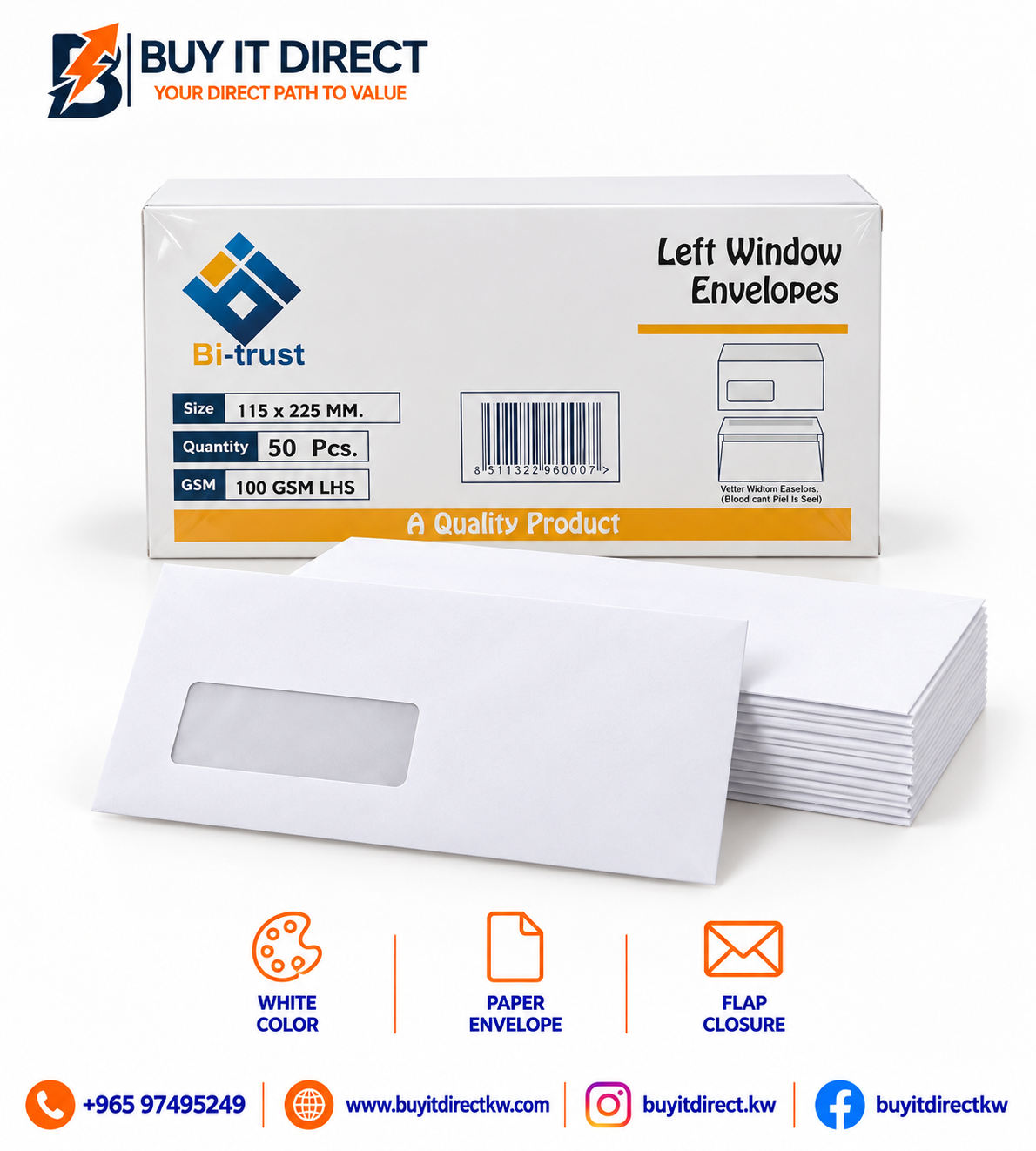 Left Window Envelopes – 50 Pcs