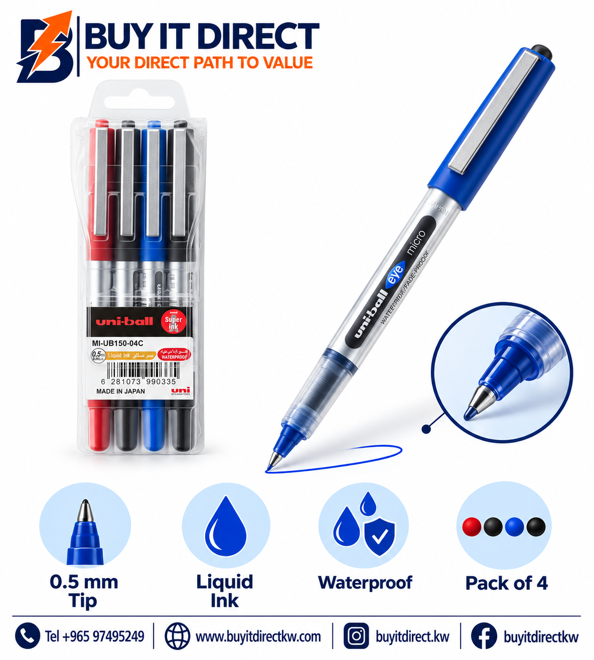 uni-ball Eye Micro UB-150 0.5 mm Liquid Ink Pen - Pack of 4