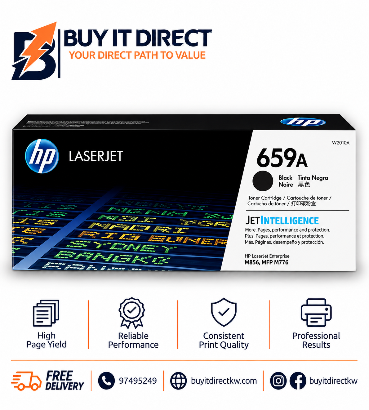 خرطوشة حبر ليزر أصلية HP 659A باللون الأسود 16000 صفحة W2010A