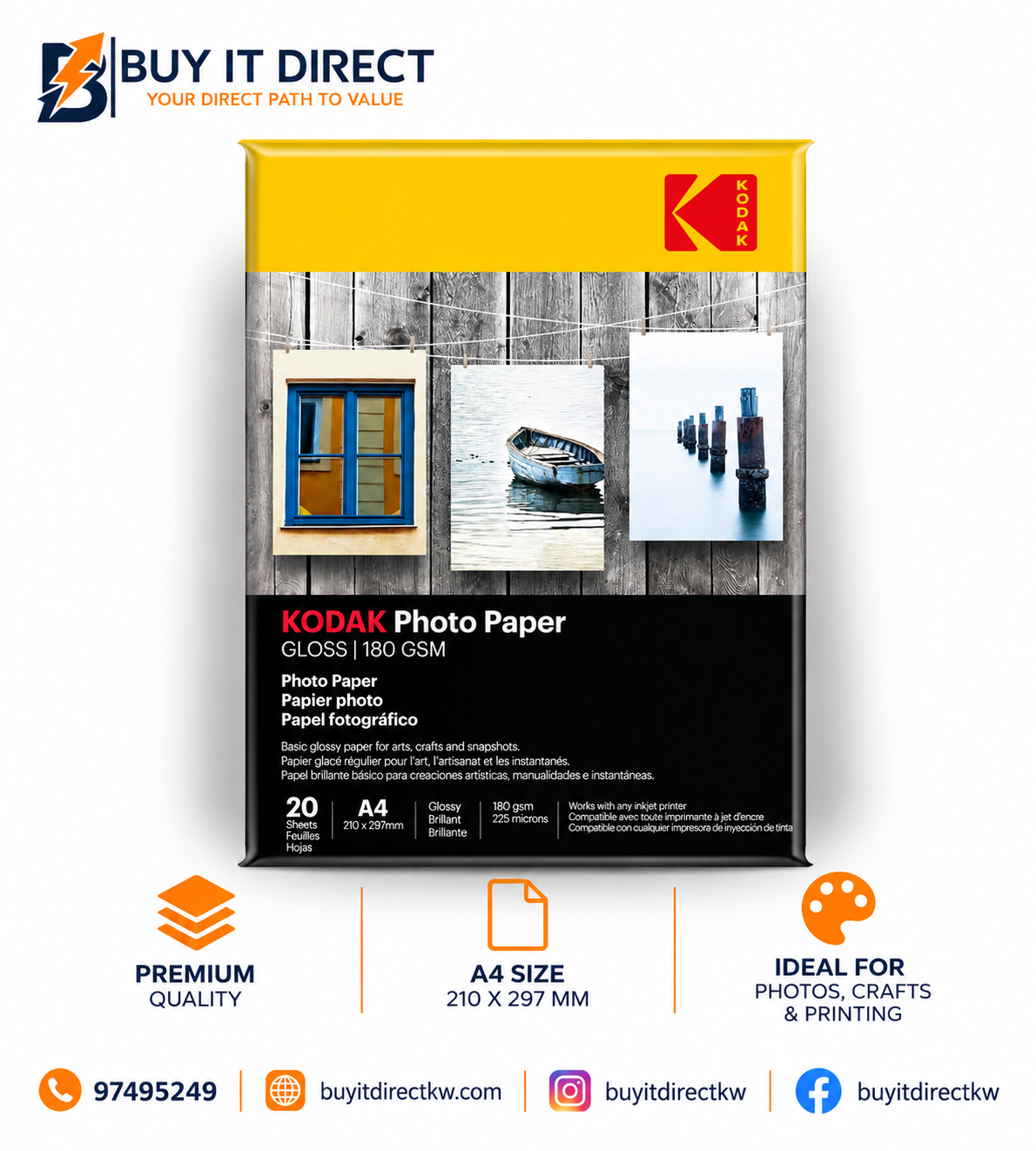 KODAK Photo Paper Gloss 180gsm 20 Sheets A4