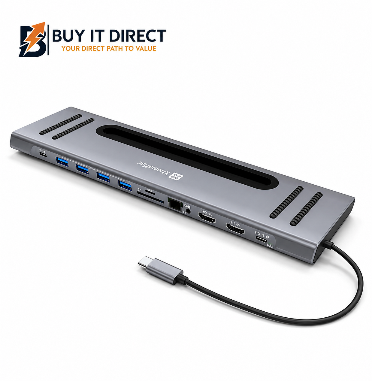 XtremeMac 12 In 1 USB C Docking Hub Station Dual HDMI 4K USB 3.0 Ethernet SD Micro SD Space Grey