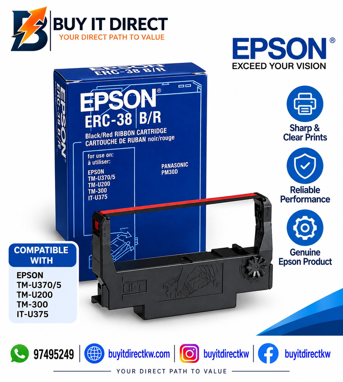 Epson ERC-38BR Original Black & Red Ribbon Cartridge – C43S015376