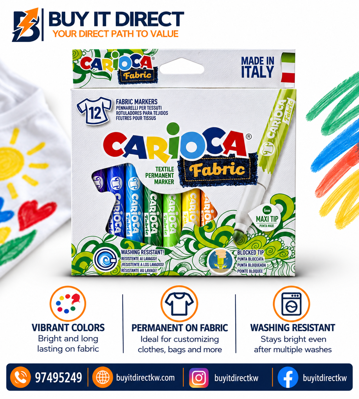Carioca Fabric Markers 12 Colors