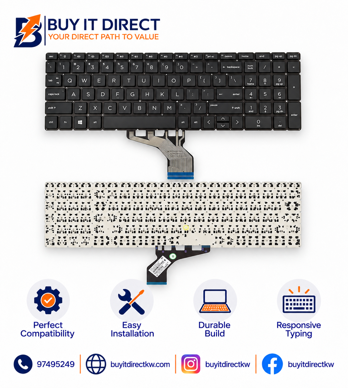 لوحة مفاتيح لابتوب HP 15 DA و15 DB و15 DF و15 CN و15 CW سوداء بتخطيط إنجليزي أمريكي وعربي