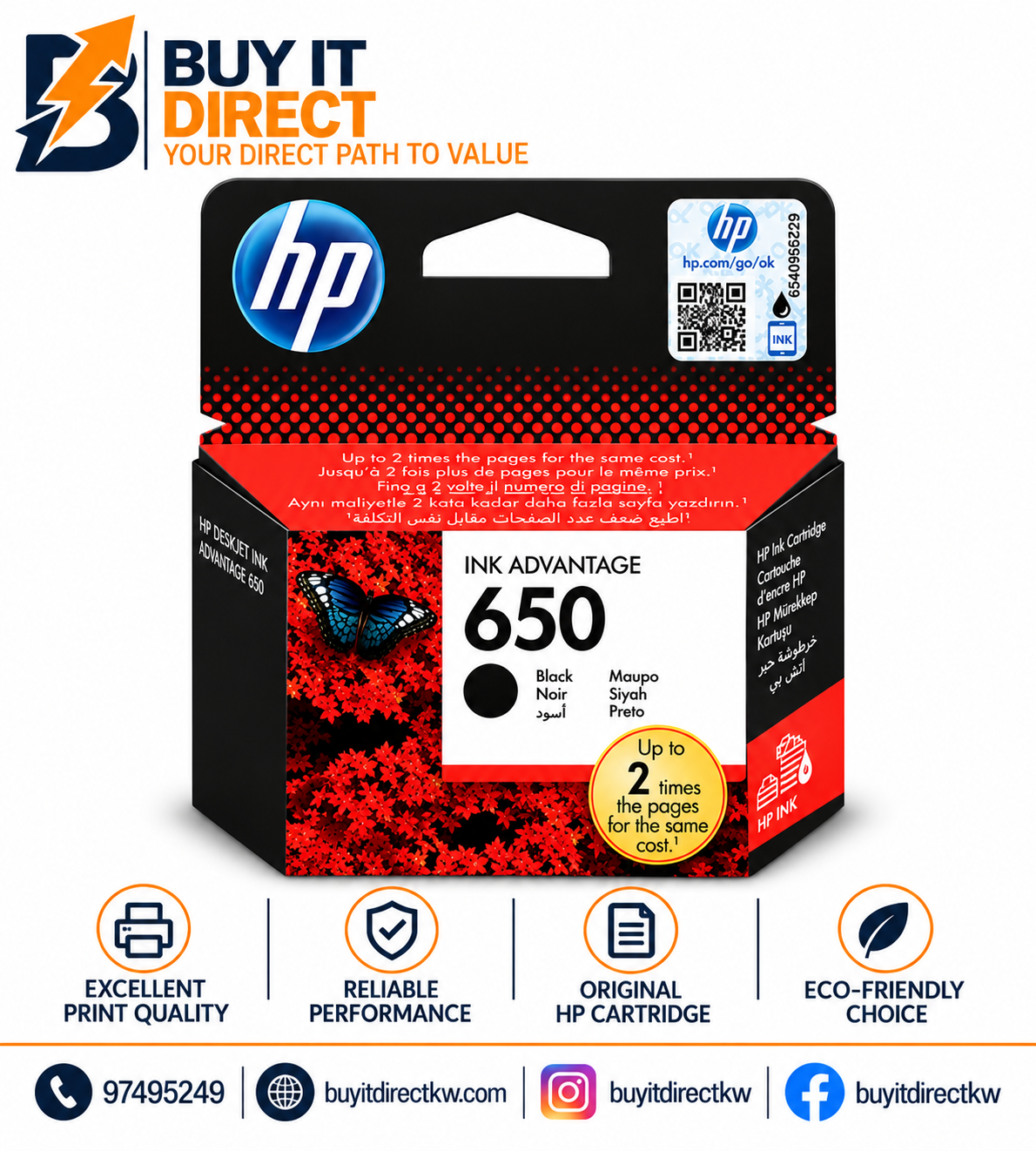 HP 650 Black Original Ink Advantage Cartridge