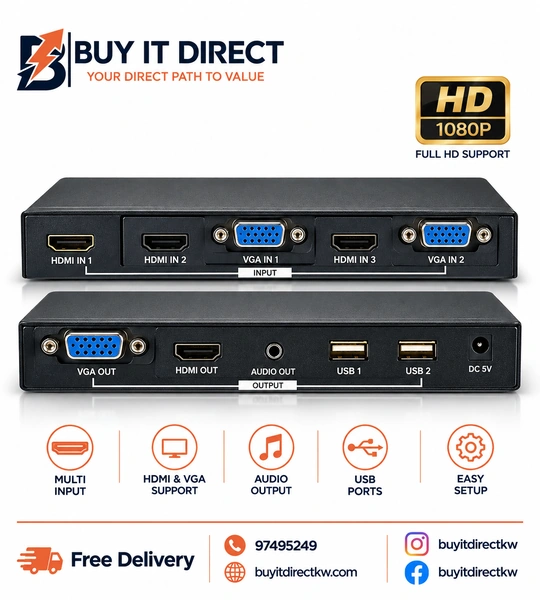 HDMI VGA KVM Switch 2 Port Dual Screen