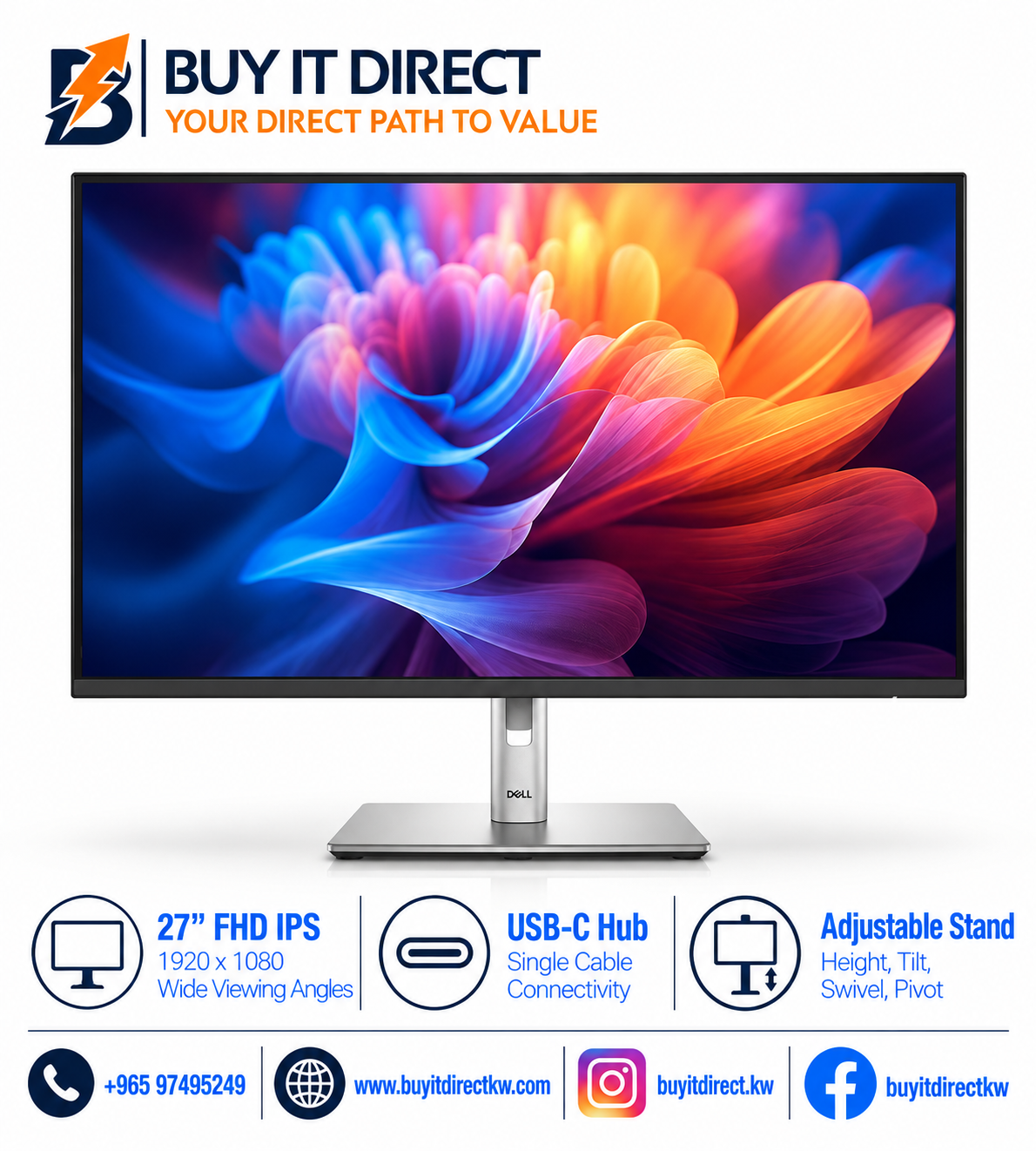 شاشة Dell P2725HE ‏27 بوصة FHD IPS مع USB-C وRJ45