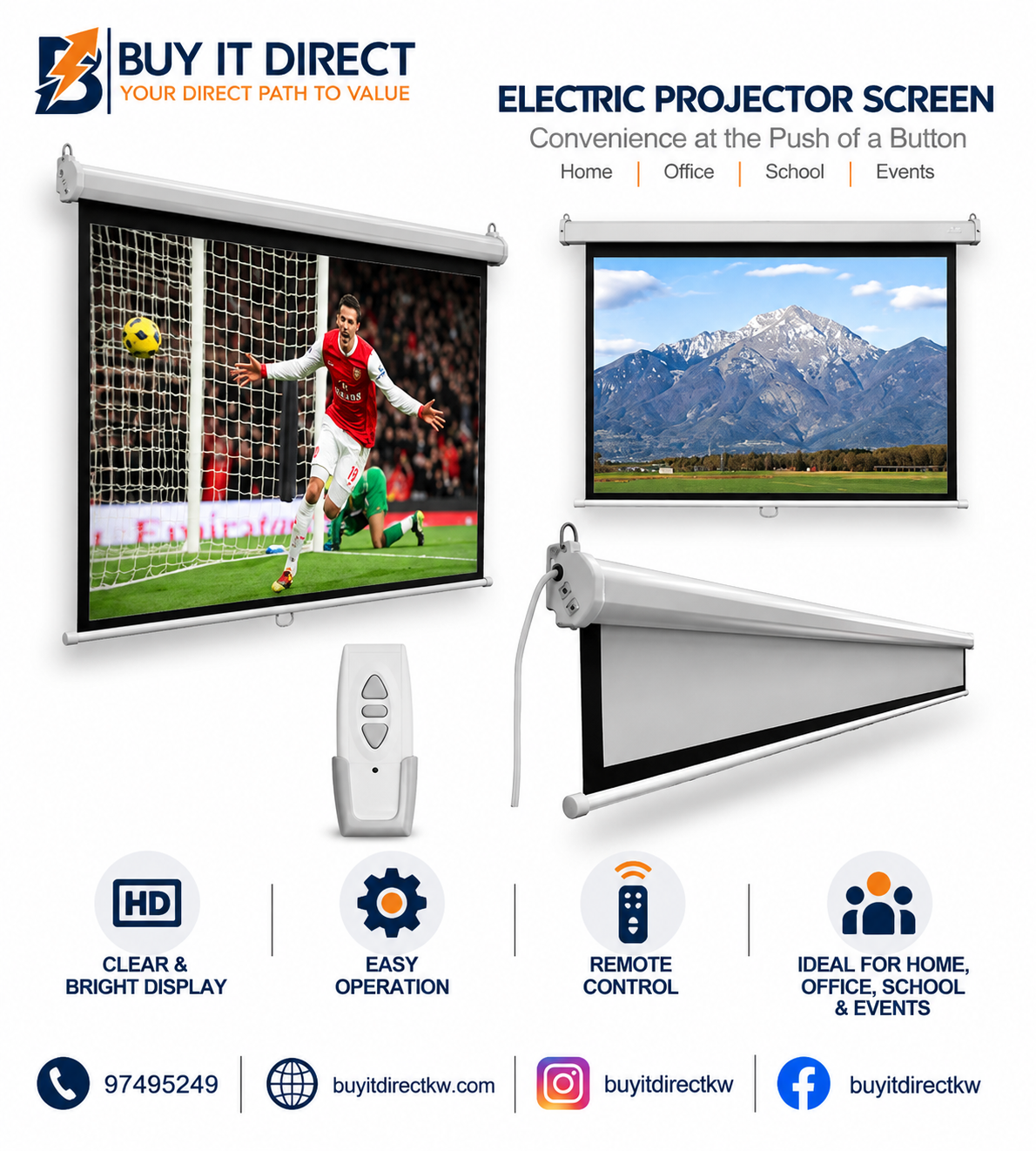 Electric Projector Screen Remote Control 200 x 200 CM