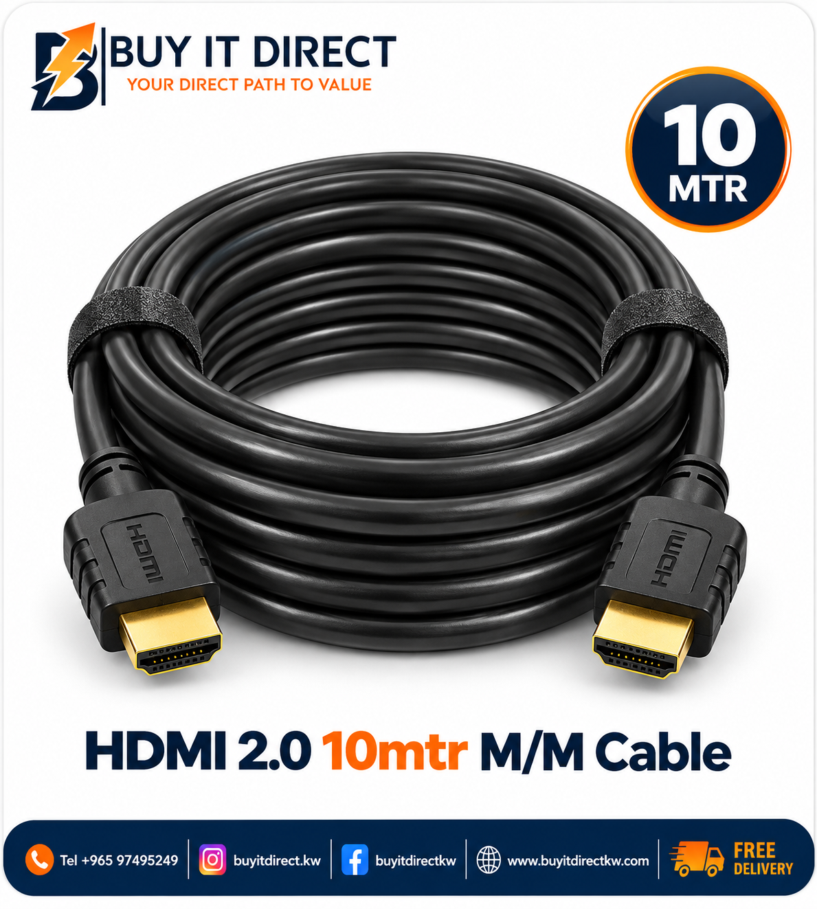 كابل HDMI 2.0 ذكر ذكر بطول 10 متر