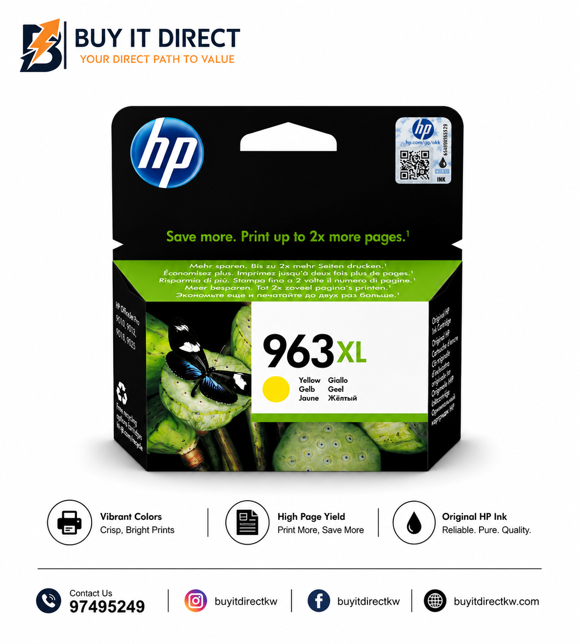خرطوشة حبر HP 963XL أصفر أصلية عالية الإنتاجية