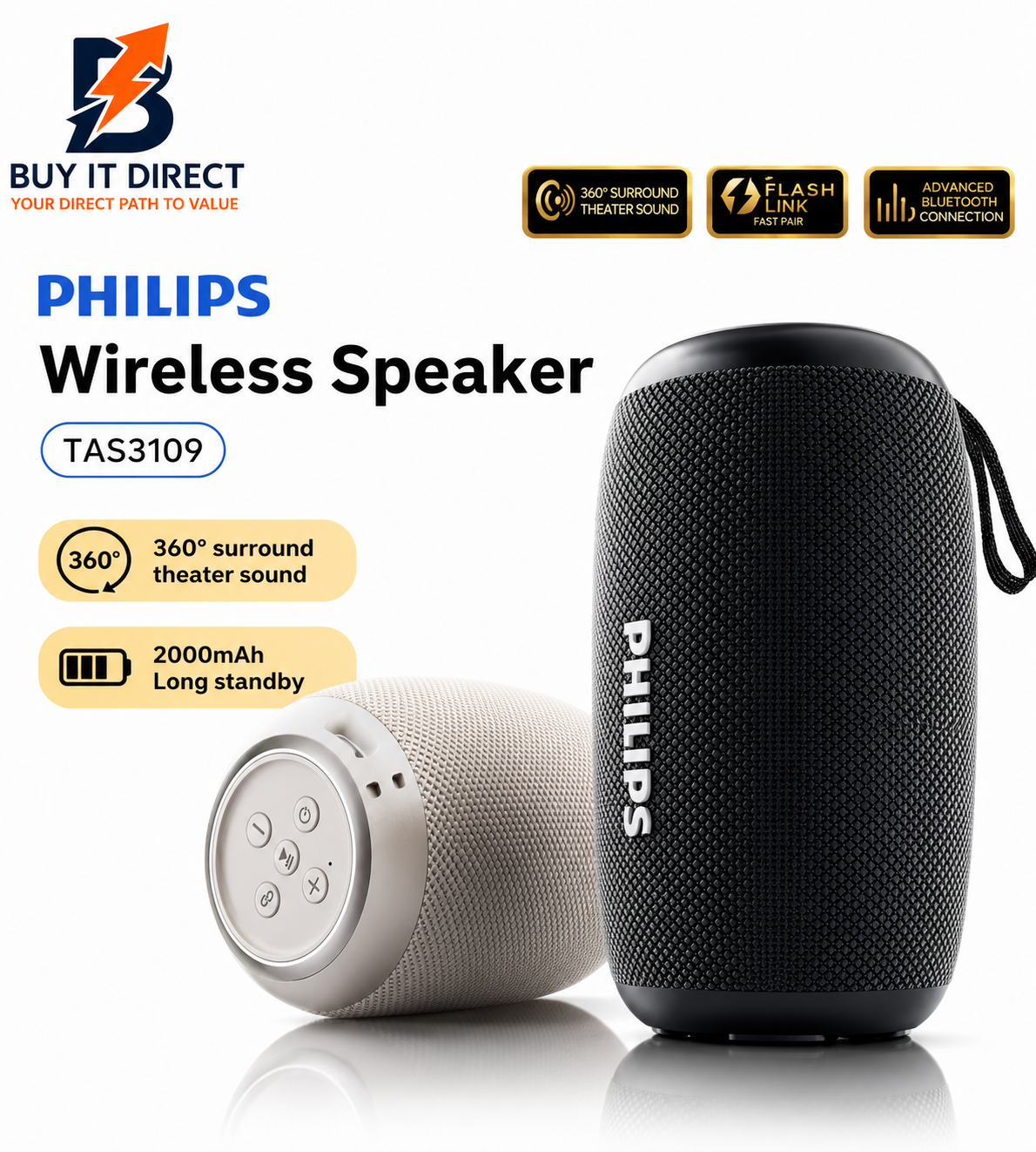 Philips TAS3109BK/93 Portable Bluetooth Speaker – Black