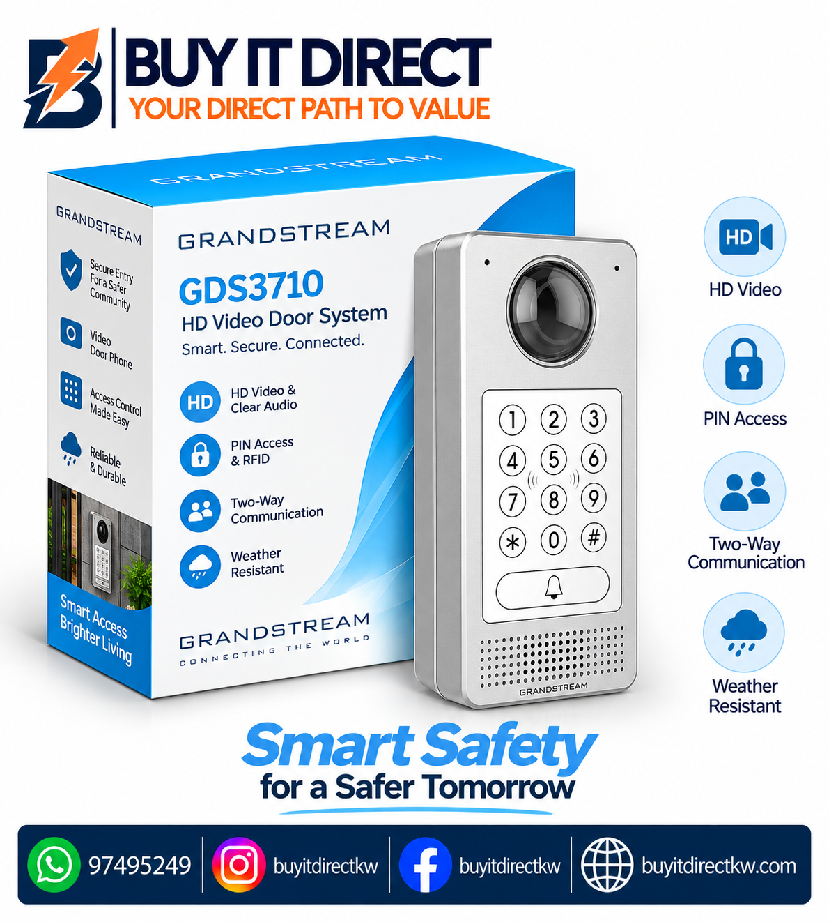 Grandstream GDS3710 IP Video Door System with IP Surveillance Camera and IP Intercom – 720p