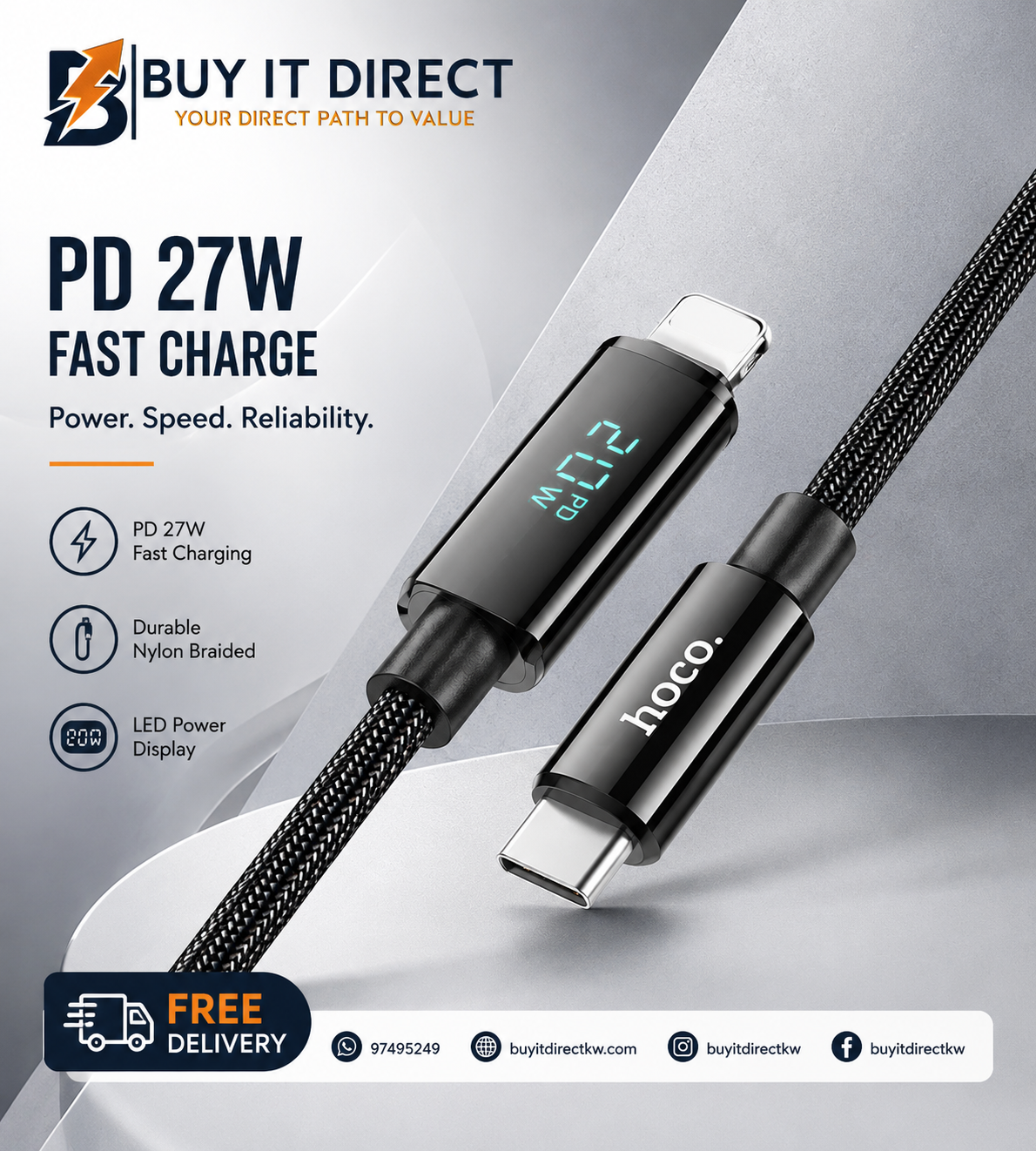 HOCO U125 Benefit Type C to iPhone PD 27W Fast Charging Cable