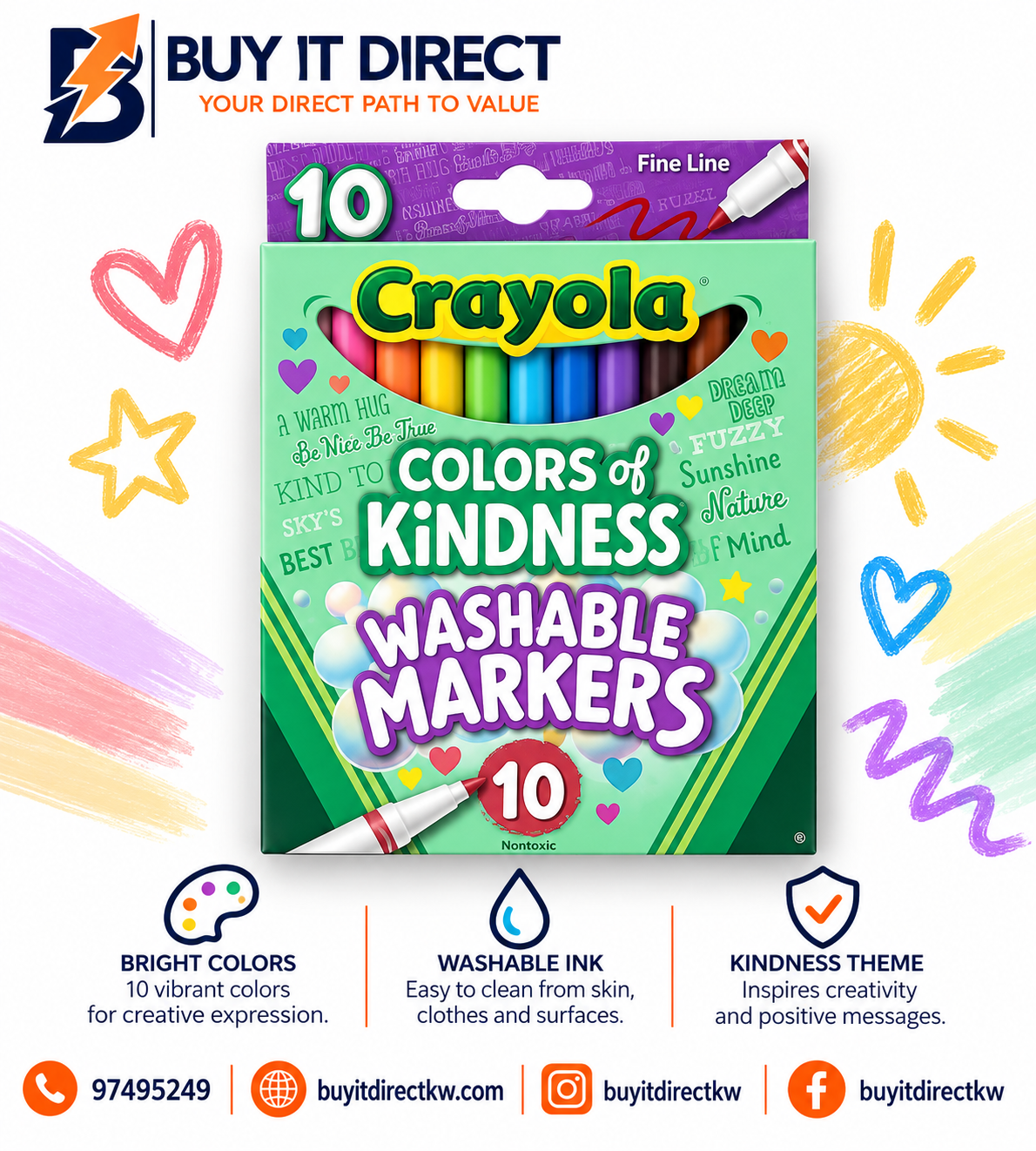 Crayola Colors of Kindness Washable Fine Line Markers 10 Count
