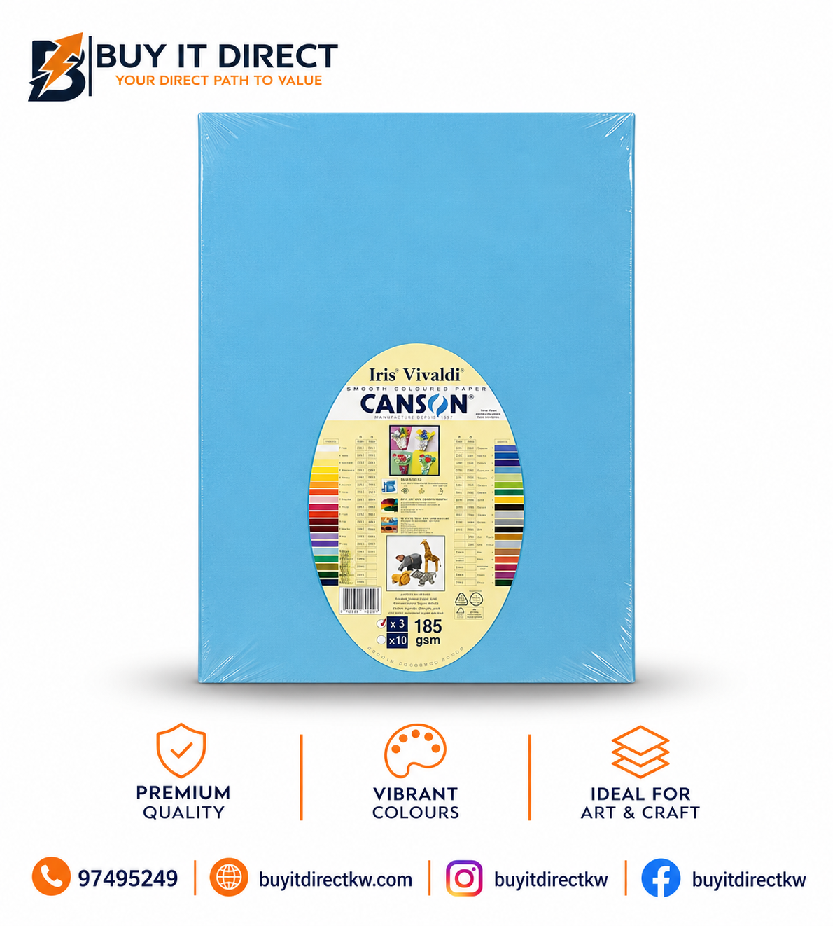 Canson Iris Vivaldi A3 Paper 185 GSM Sky Blue 5 Sheets
