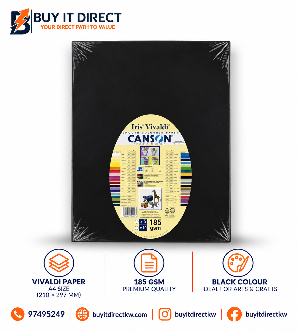 Canson Iris Vivaldi A3 Paper 185 GSM Black 5 Sheets