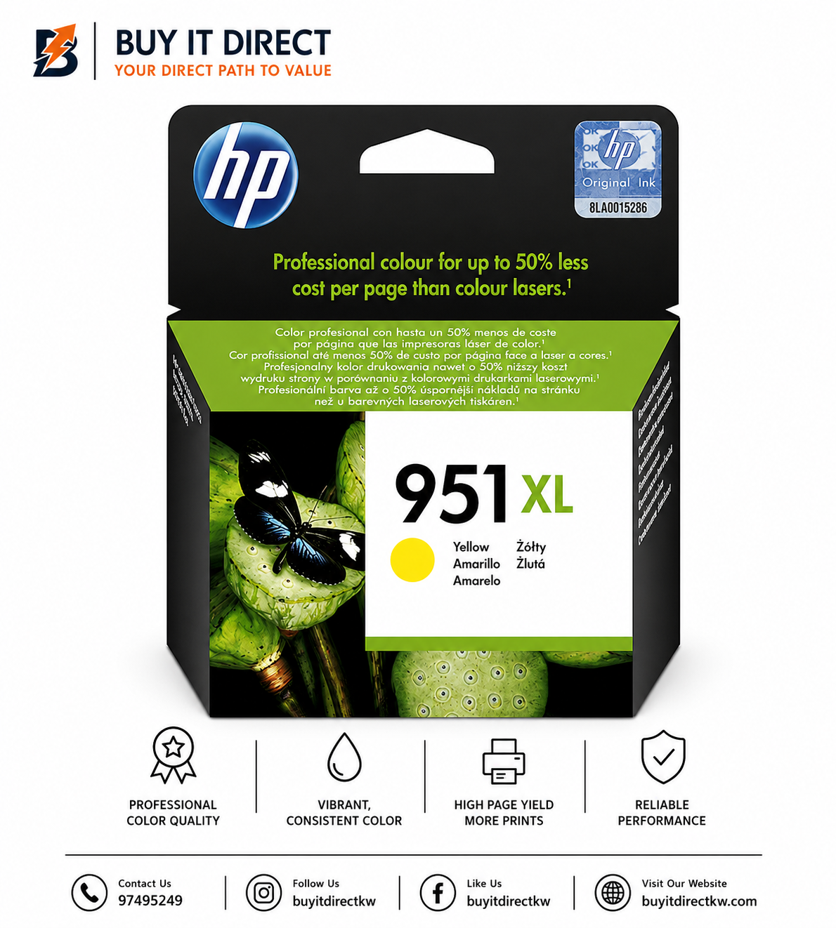 خرطوشة حبر HP 951XL أصلية صفراء عالية السعة