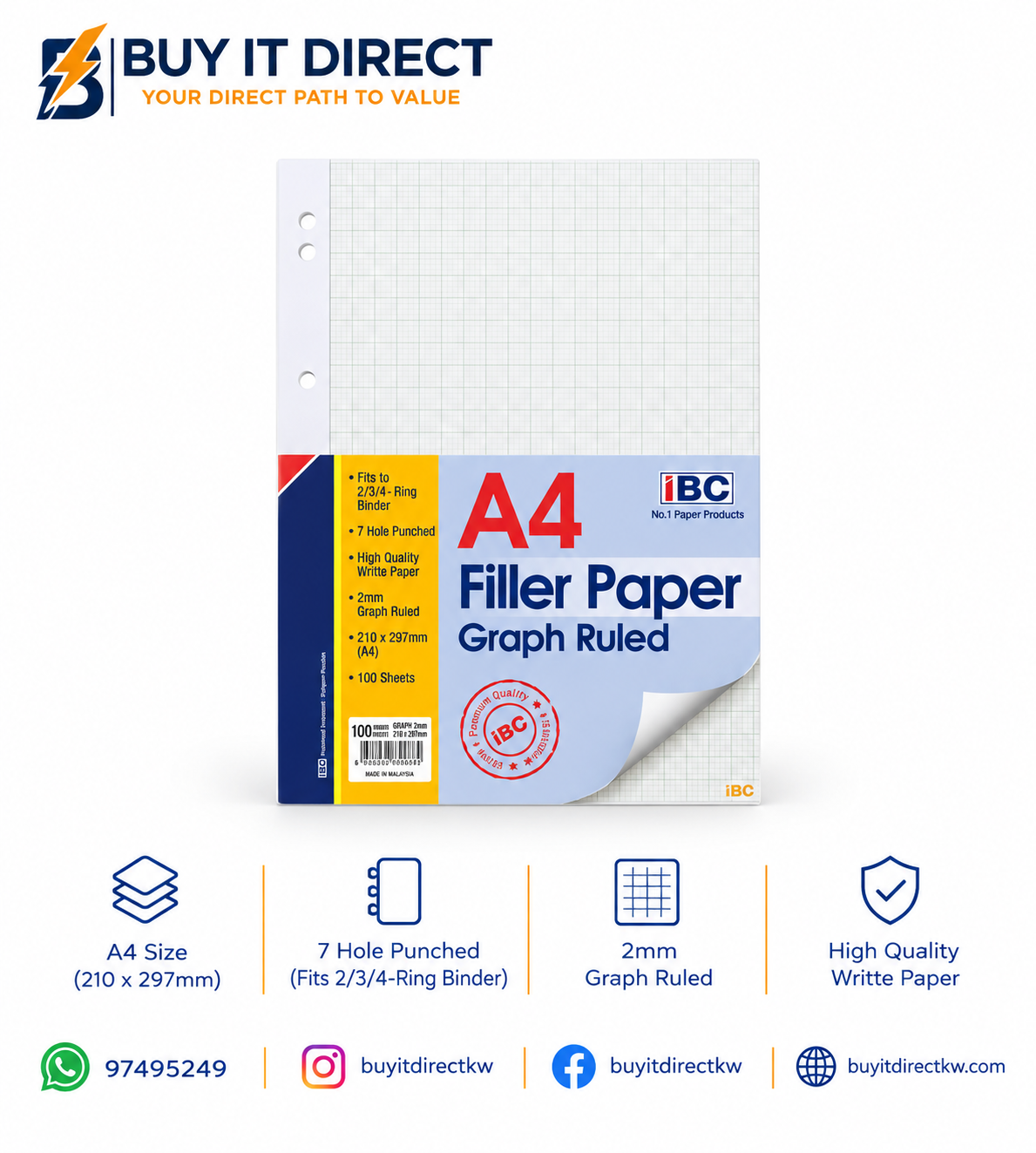 A4 Filler Paper Graph Ruled 100 Sheets