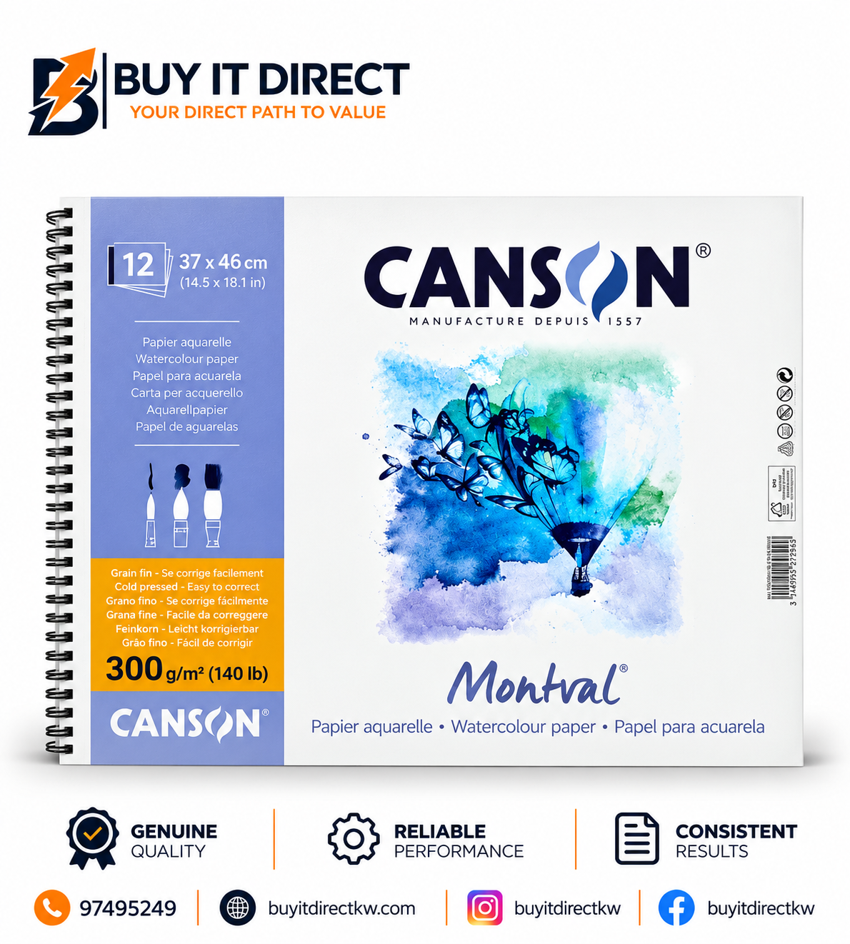 Canson Montval Watercolour Paper 300 gsm 12 Sheets 37 x 46 cm