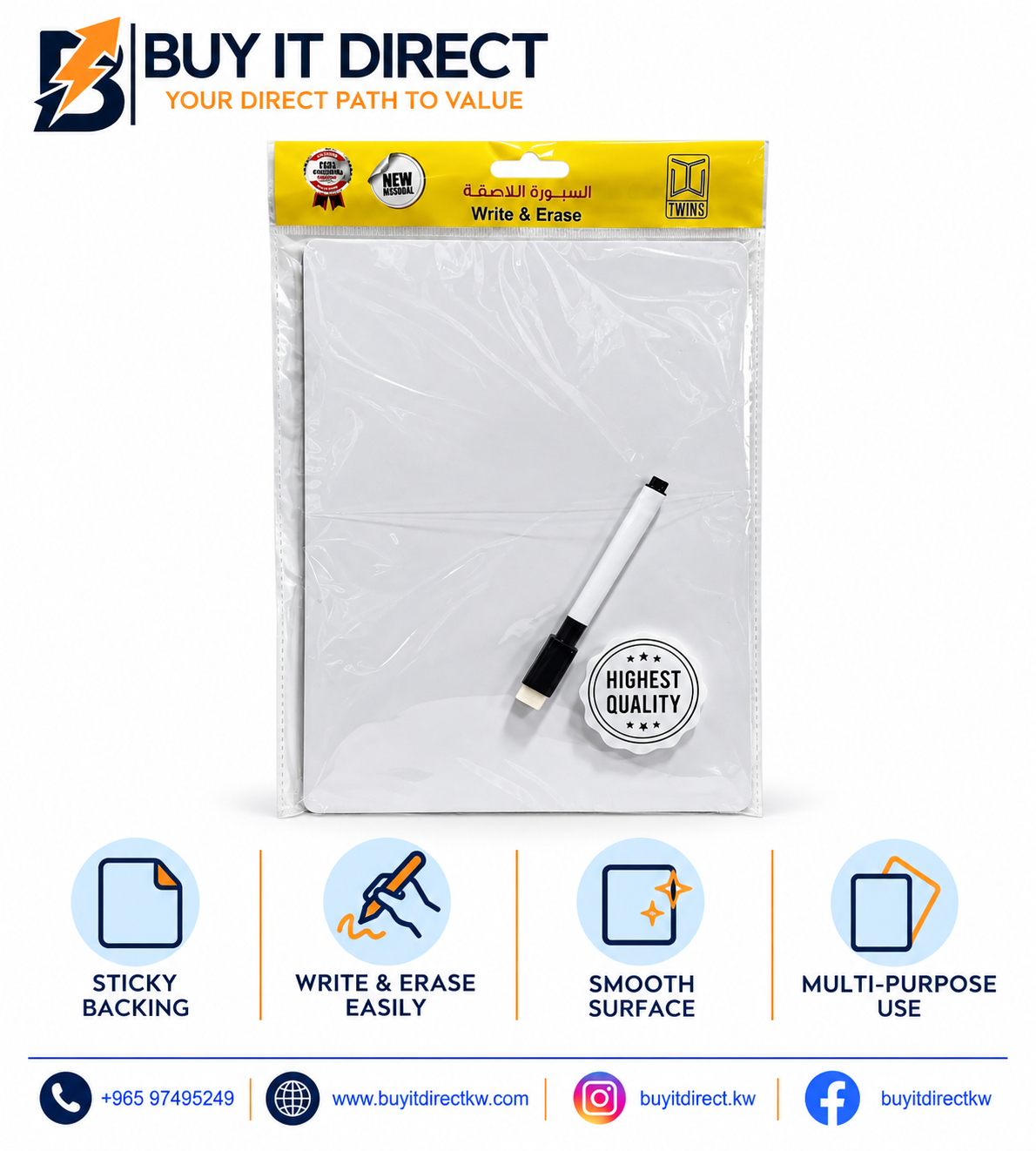 Sticky Whiteboard Sheet, Write & Erase