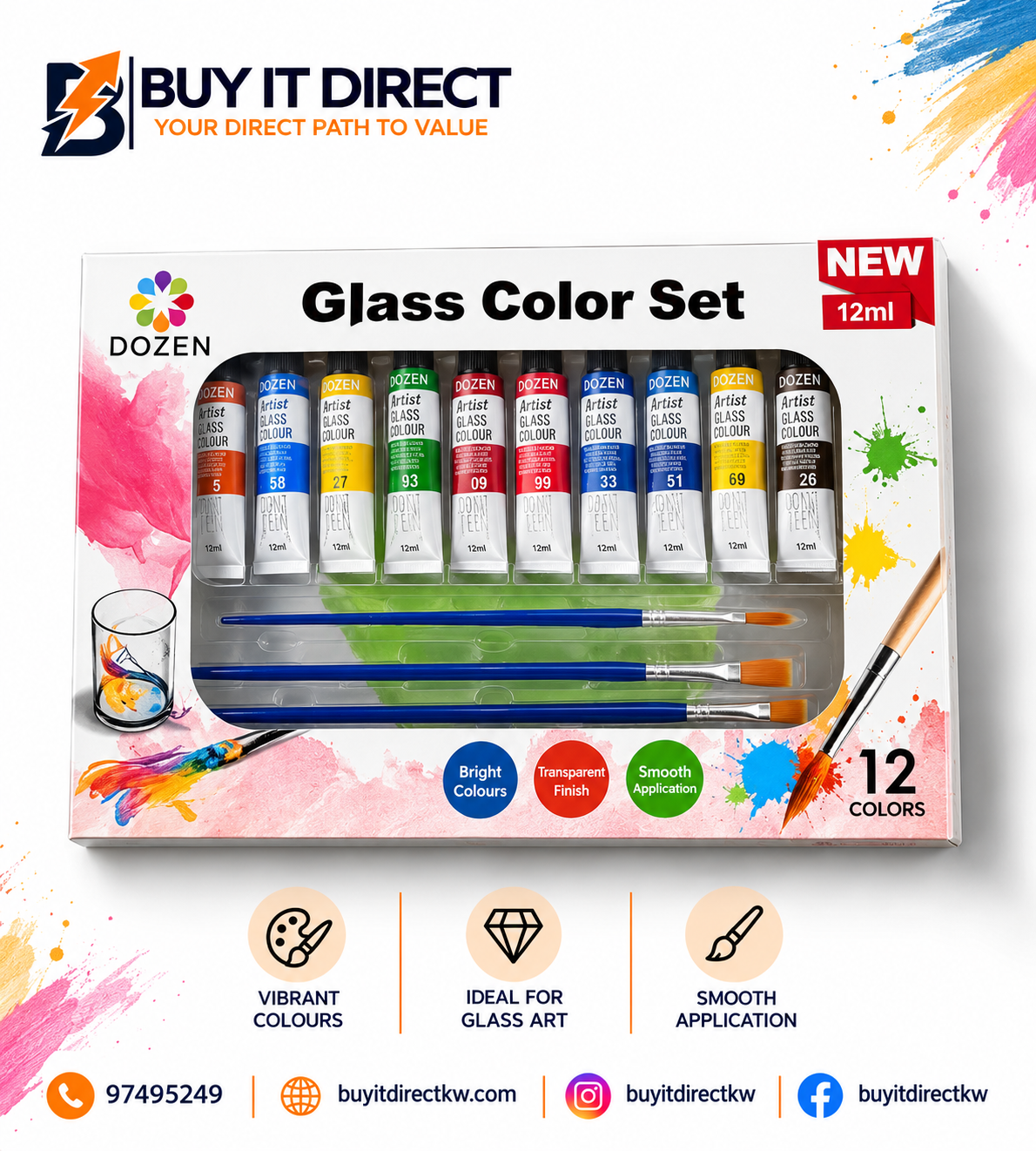 DOZEN 12ml GLASS COLOR SET