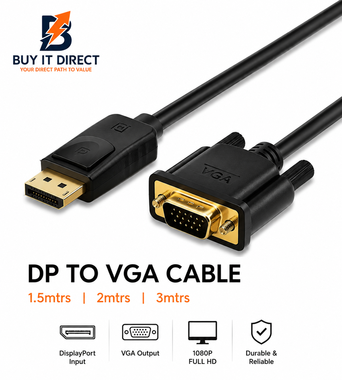 DP to VGA Cable 3M Black DisplayPort to VGA Cable