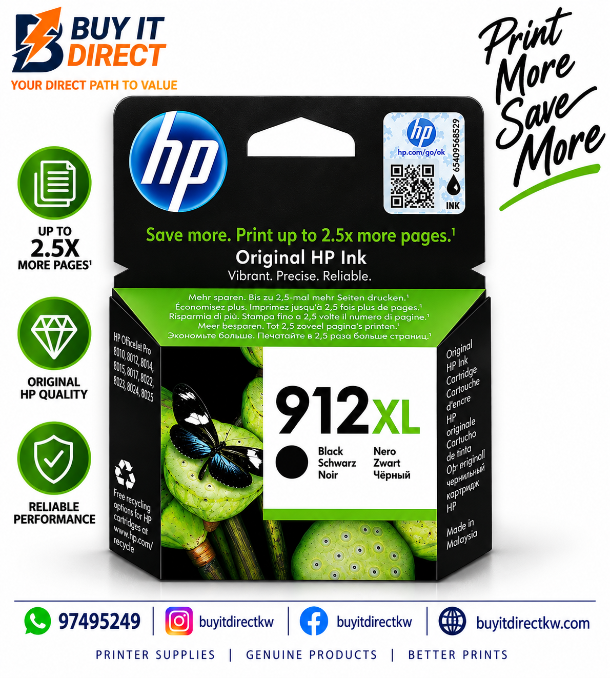 خرطوشة حبر HP 912XL أسود أصلية عالية الإنتاجية