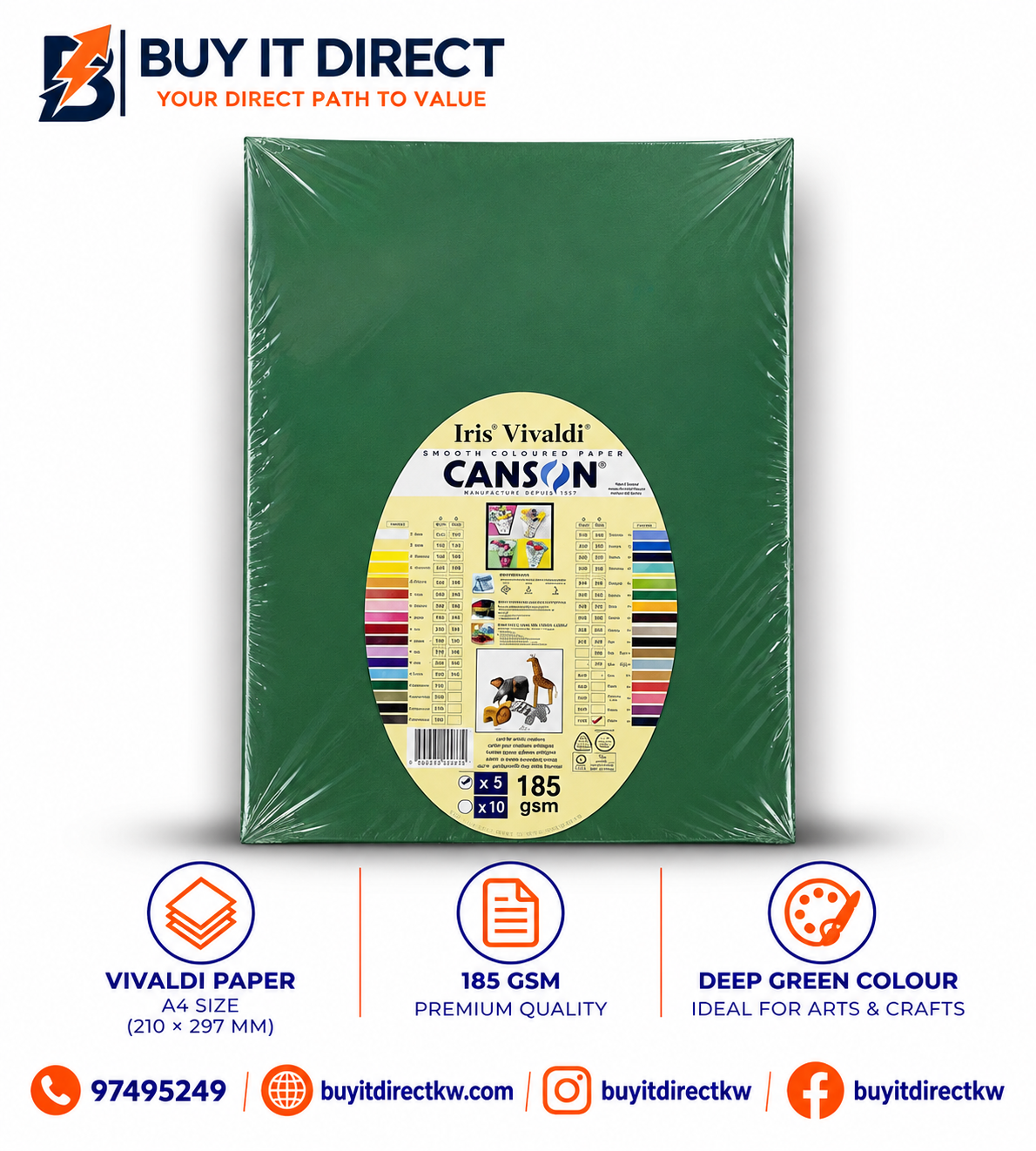 Canson Iris Vivaldi A3 Paper 185 GSM Fir Tree 5 Sheets