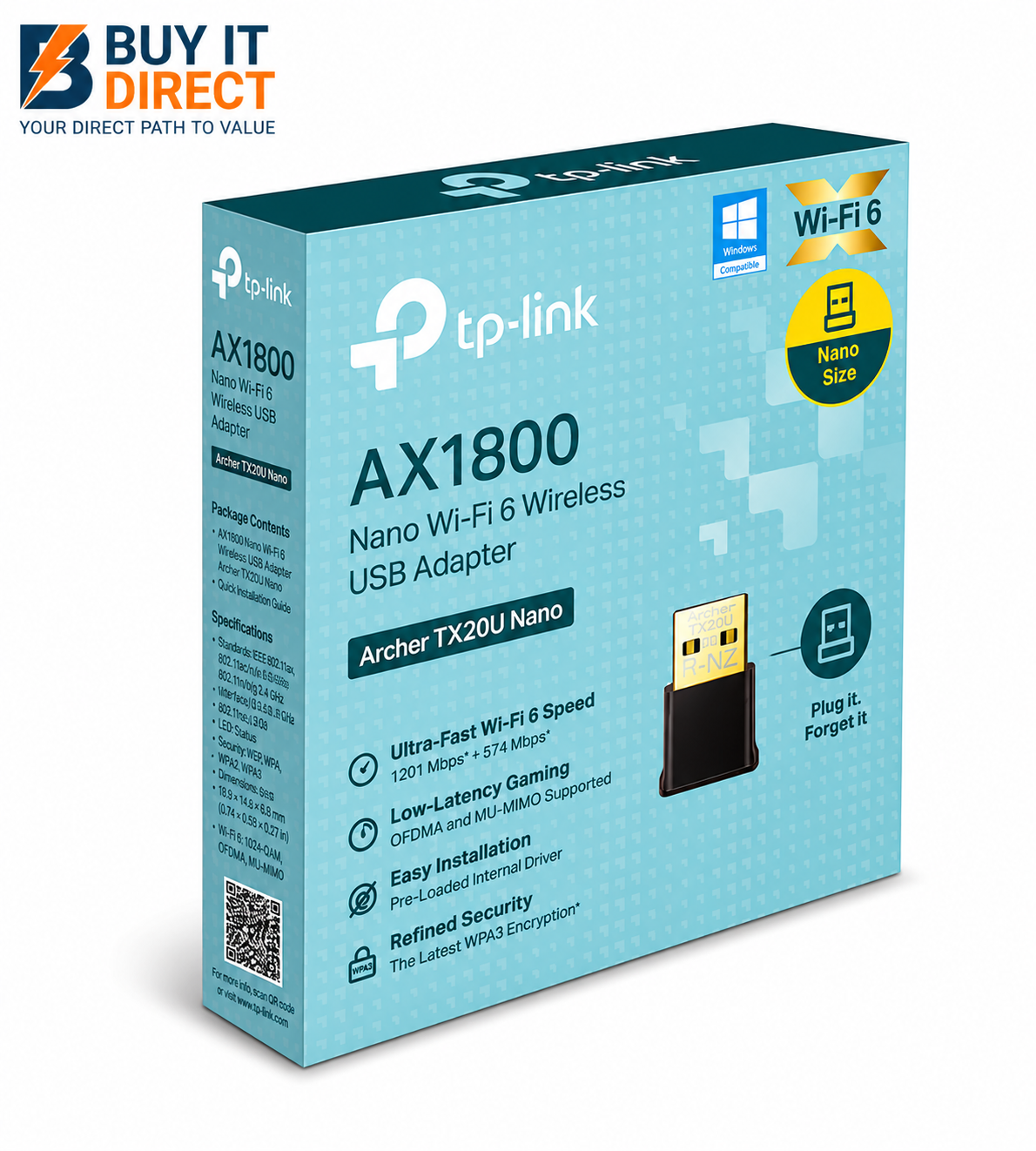 محول TP-Link TX20U Nano AX1800 Nano اللاسلكي بتقنية Wi-Fi 6 ومنفذ USB