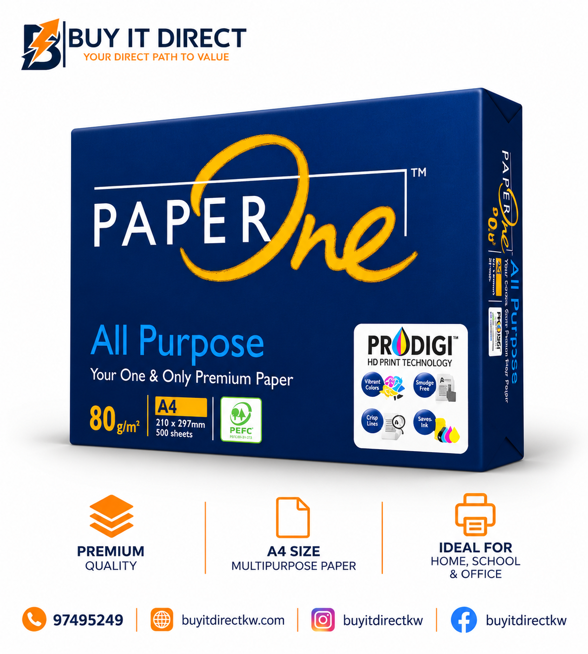 PAPERONE Copy Paper A4 80 GSM 500 Sheets