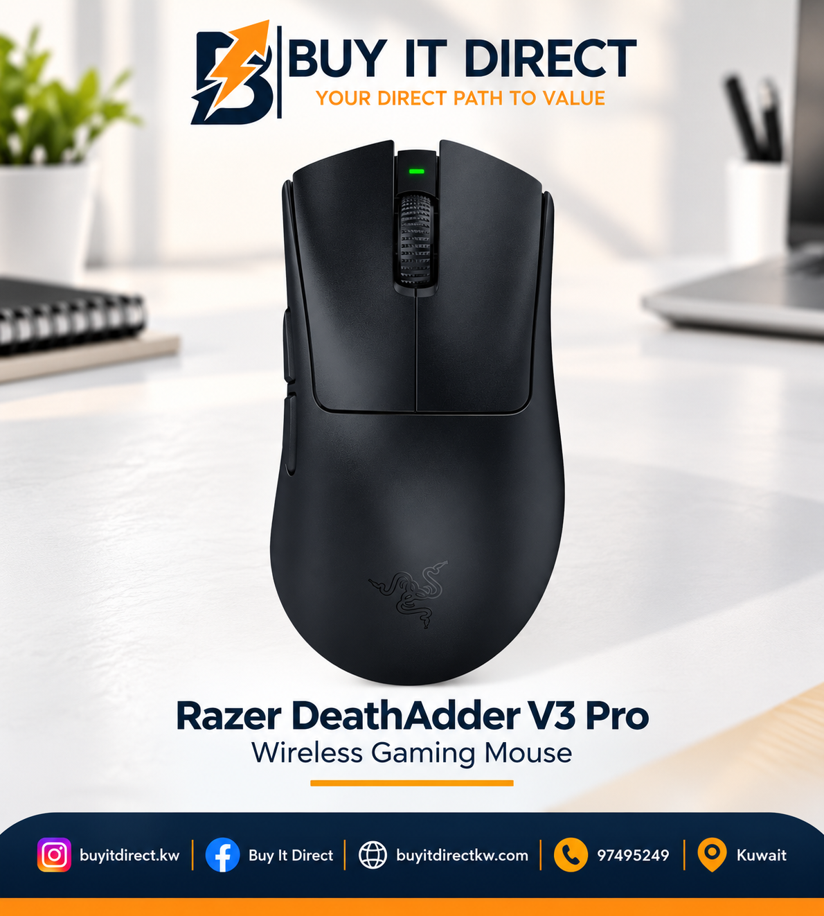 Razer DeathAdder V4 Pro Ultra Lightweight Ergonomic Wireless Esports Gaming Mouse Black