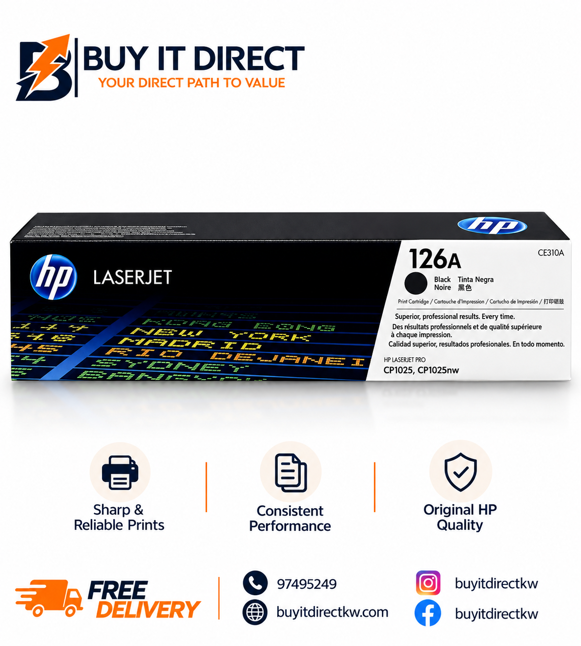 خرطوشة مسحوق حبر HP 126A سوداء أصلية لطابعات LaserJet 1200 صفحة CE310A