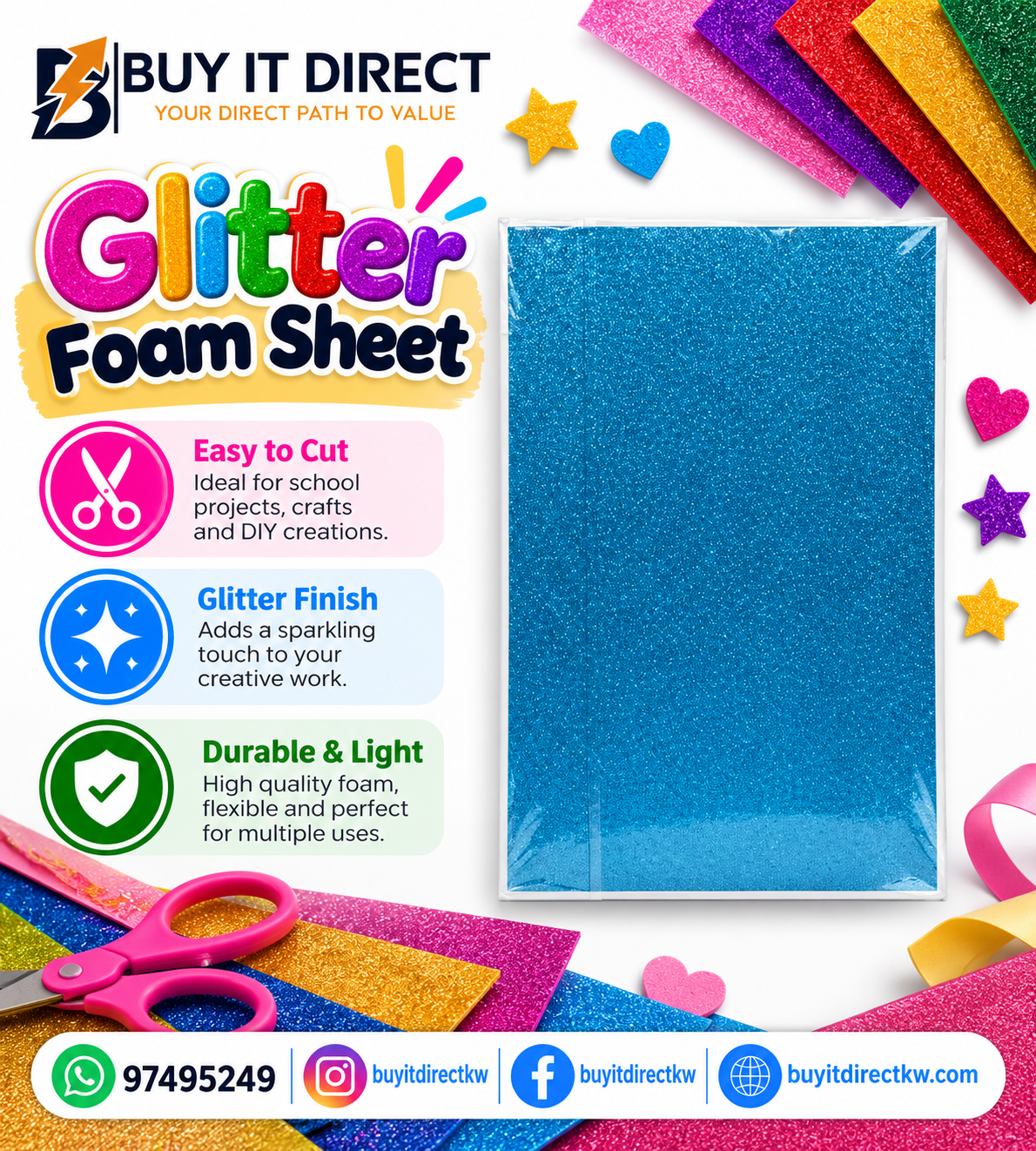 Glitter Foam Sheet A3 Light Blue