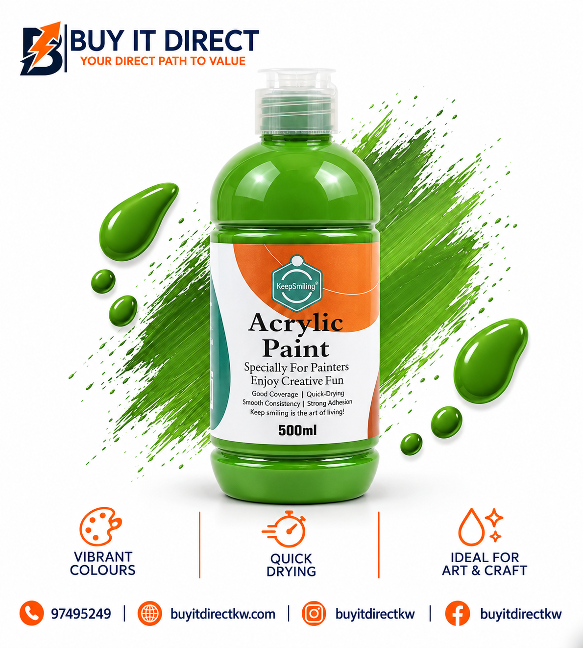 Keep Smiling Acrylic Paint 500 ml Green Pale