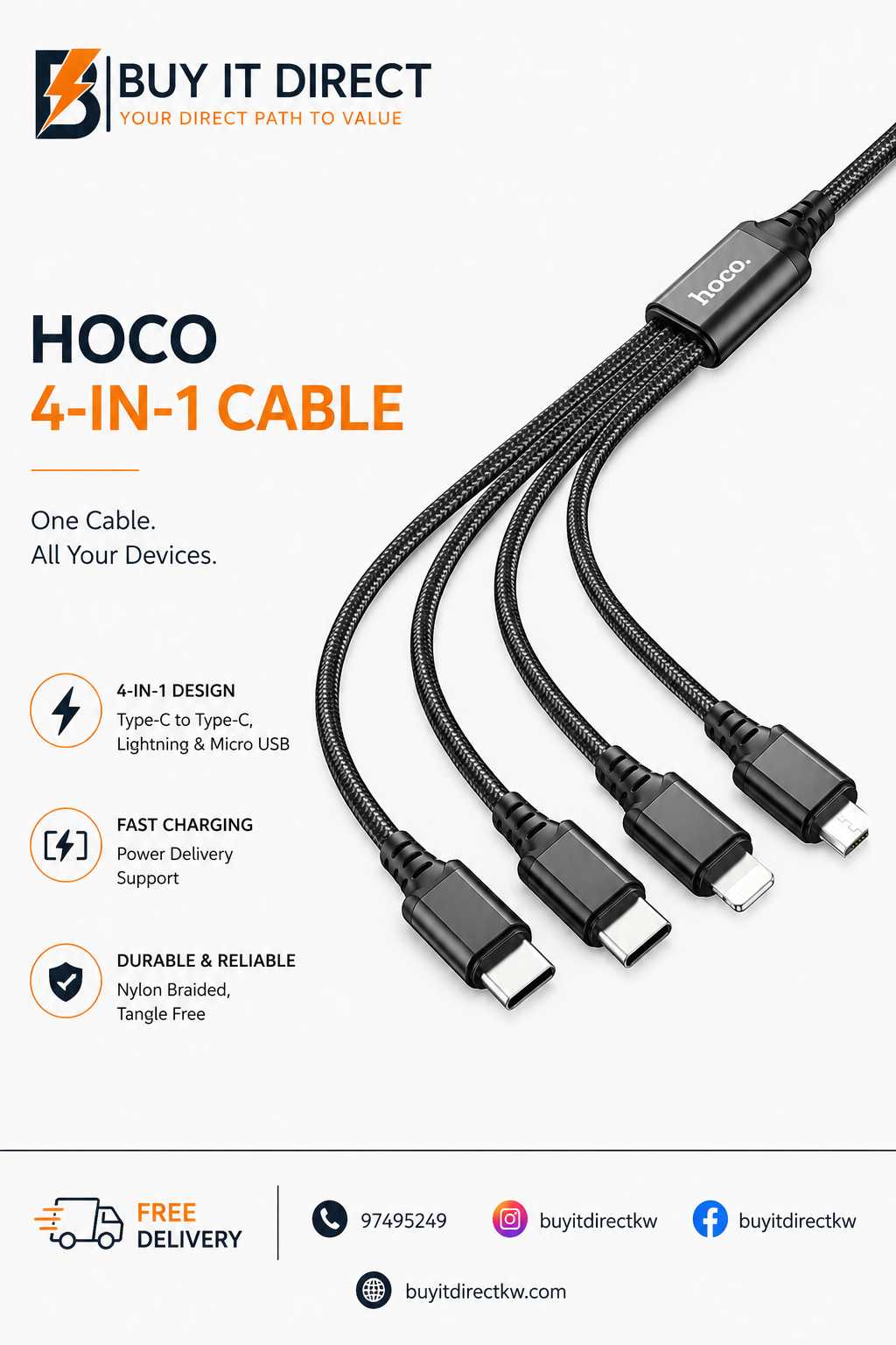 X76 4 in 1 Super Charging Cable Type C Type C iPhone Micro USB
