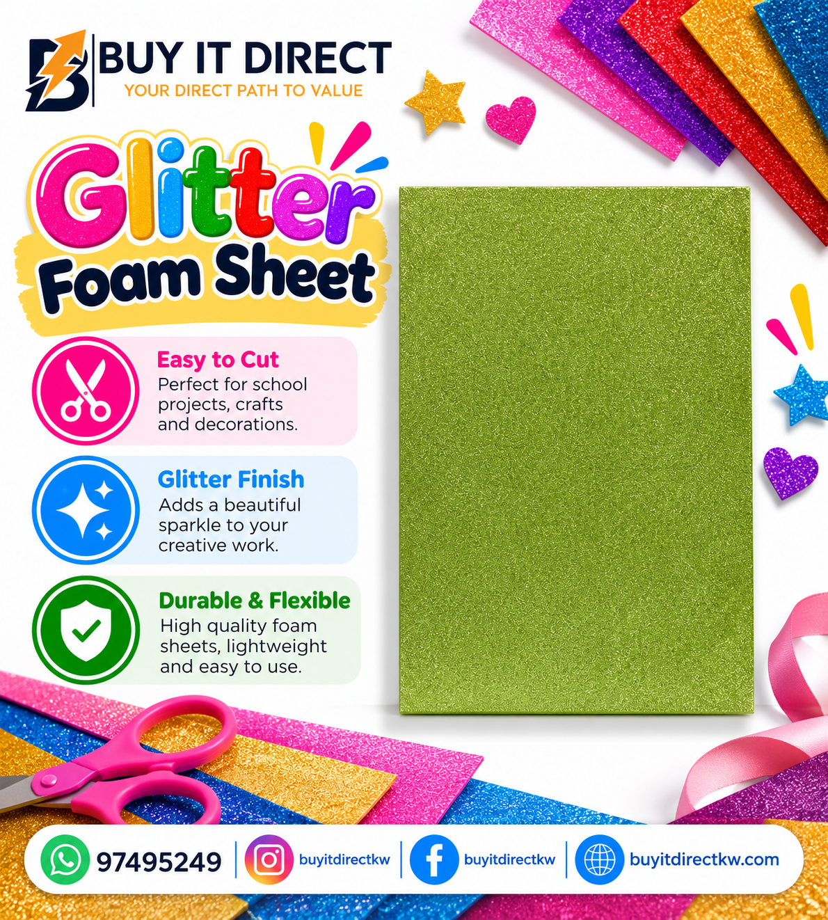 Glitter Foam Sheet A3 Light Green